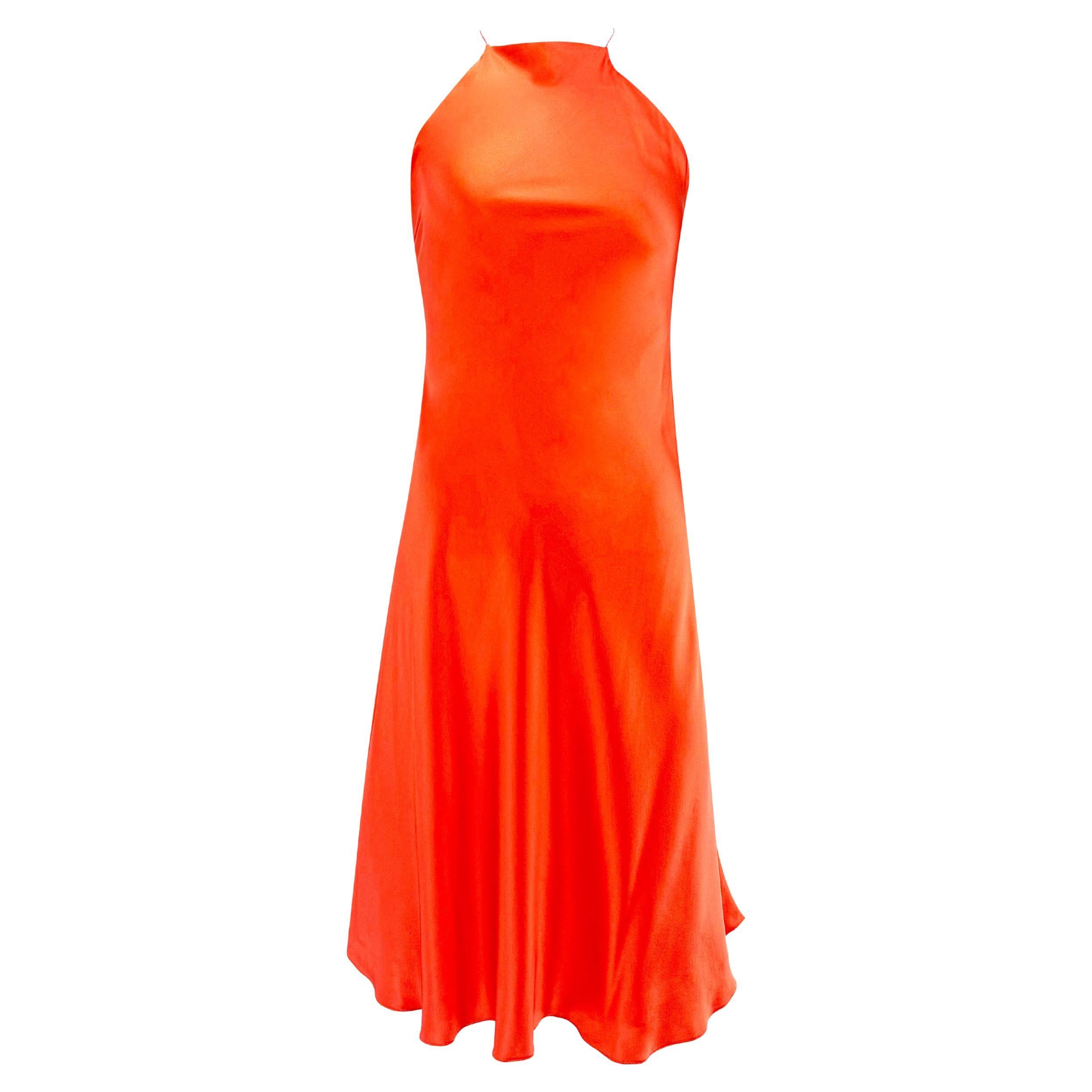 NWT S/S 2004 Ralph Lauren Orange Silk Satin Flare Sleeveless Mini Dress For Sale