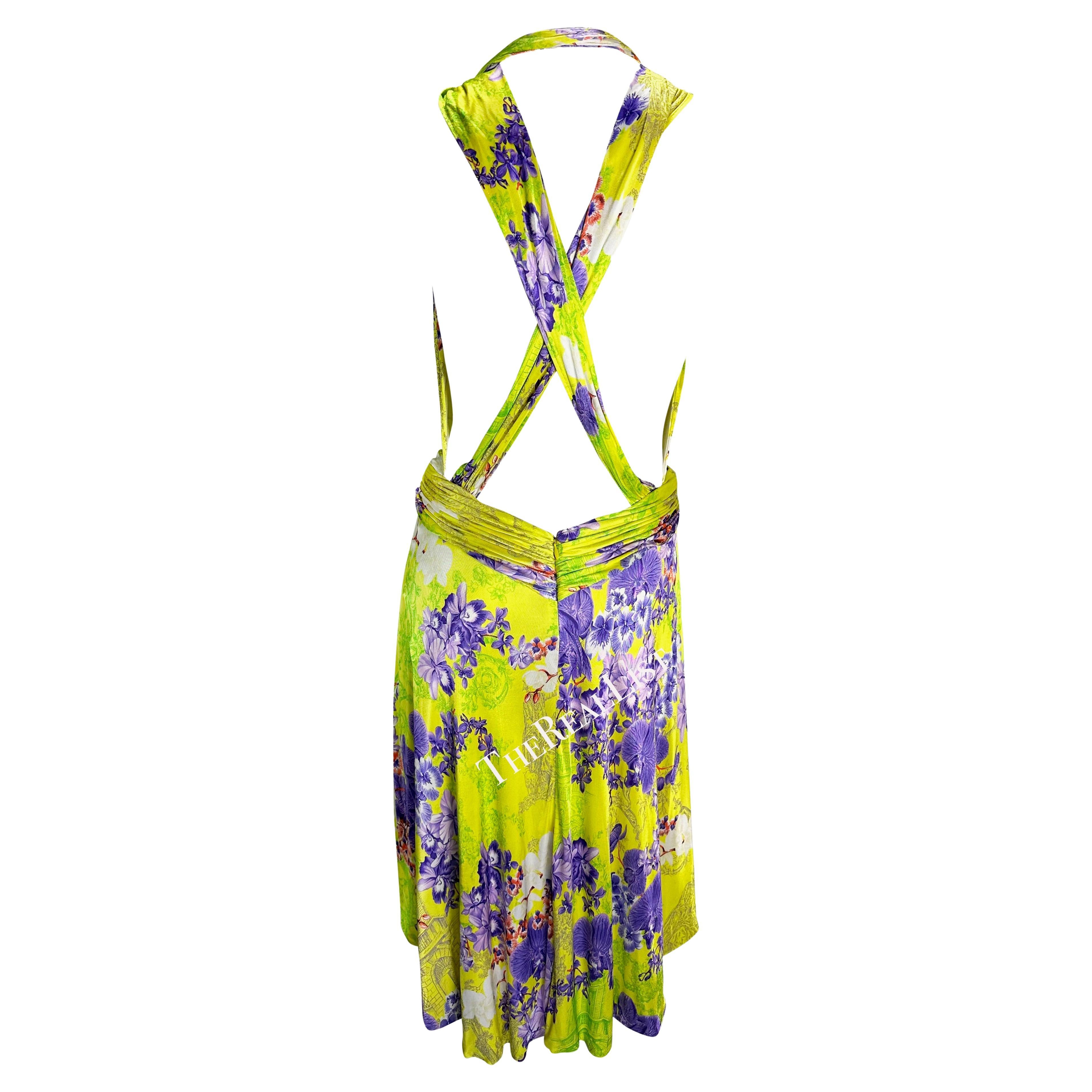 NWT S/S 2004 Versace by Donatella Jaune Orchidée Floral Runway Dress en vente 2