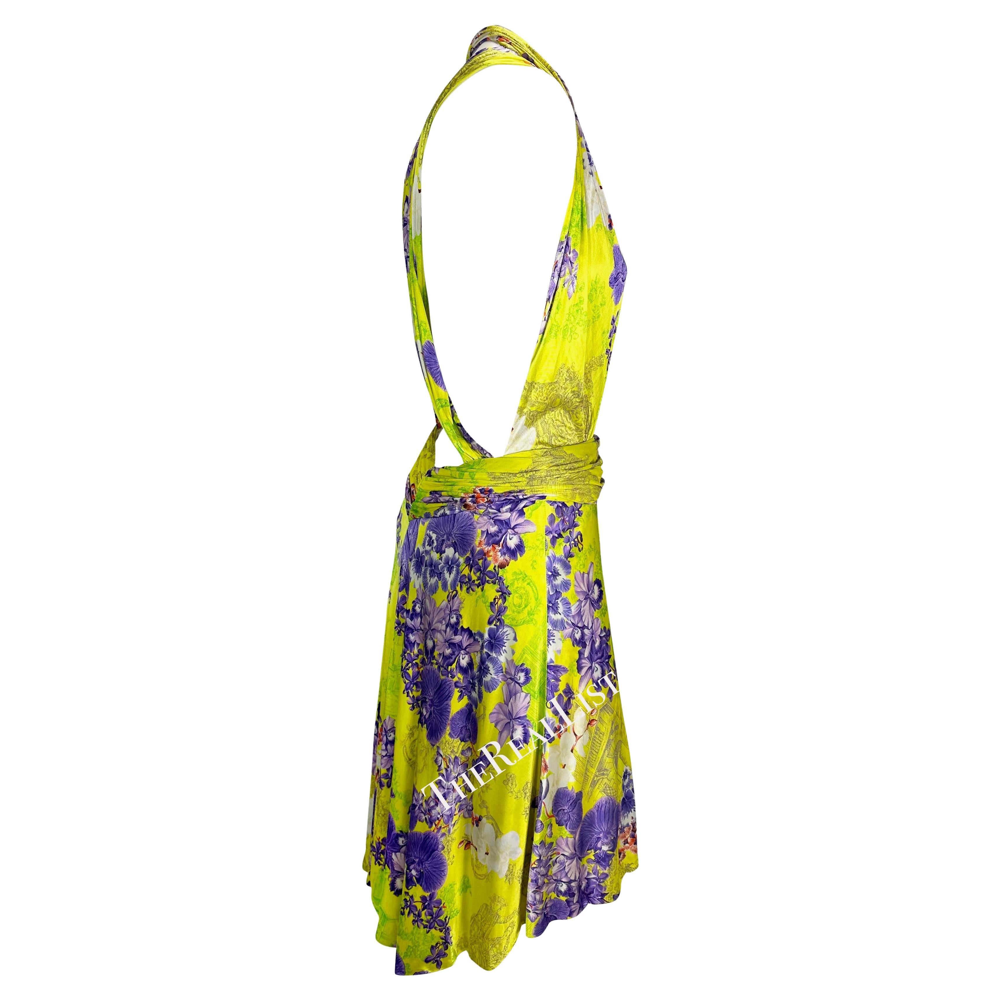 NWT S/S 2004 Versace by Donatella Yellow Orchid Floral Runway Dress 2