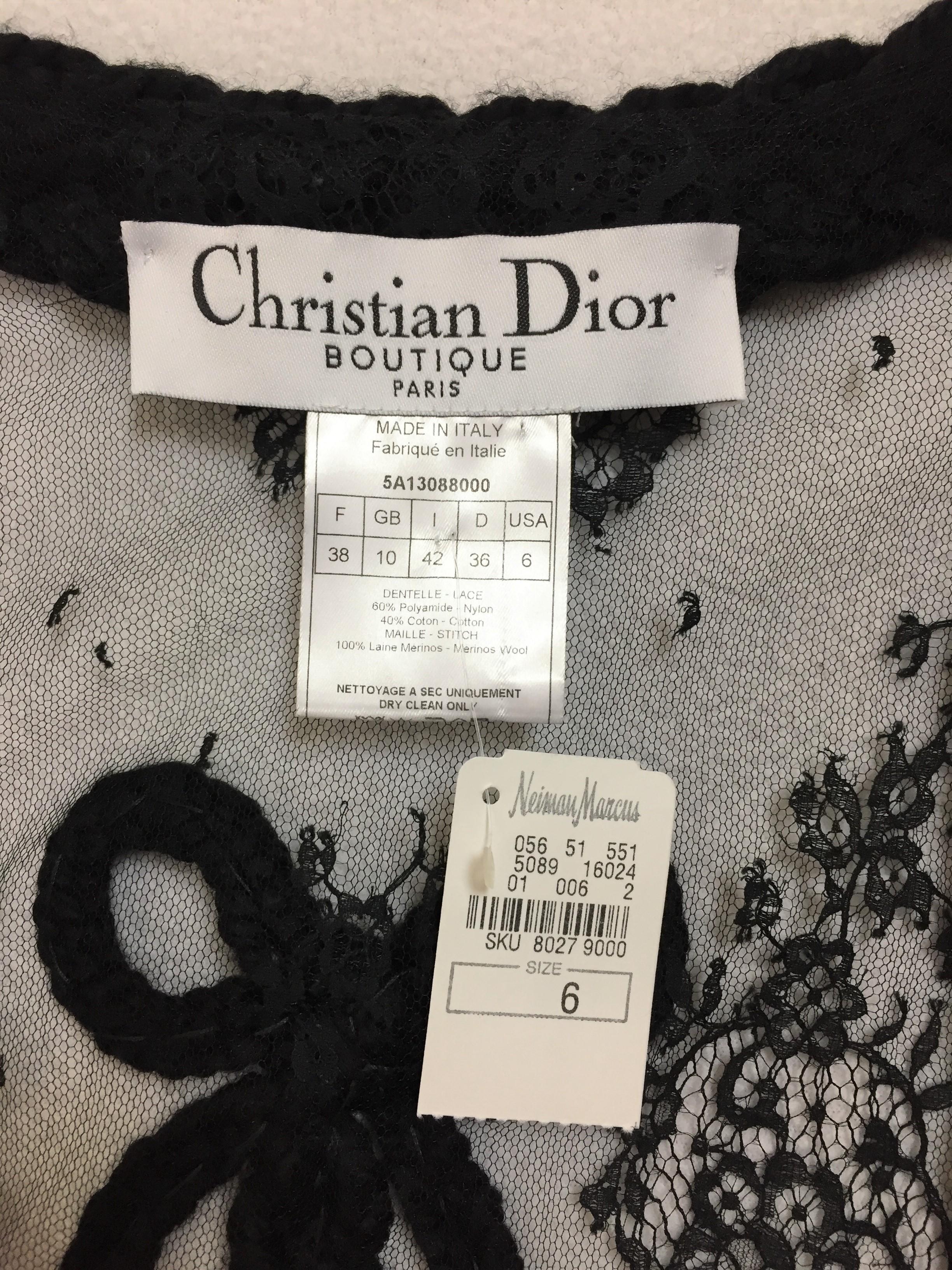 NWT S/S 2005 Christian Dior John Galliano Sheer Black Mesh Lace Dress Jacket In New Condition In Yukon, OK
