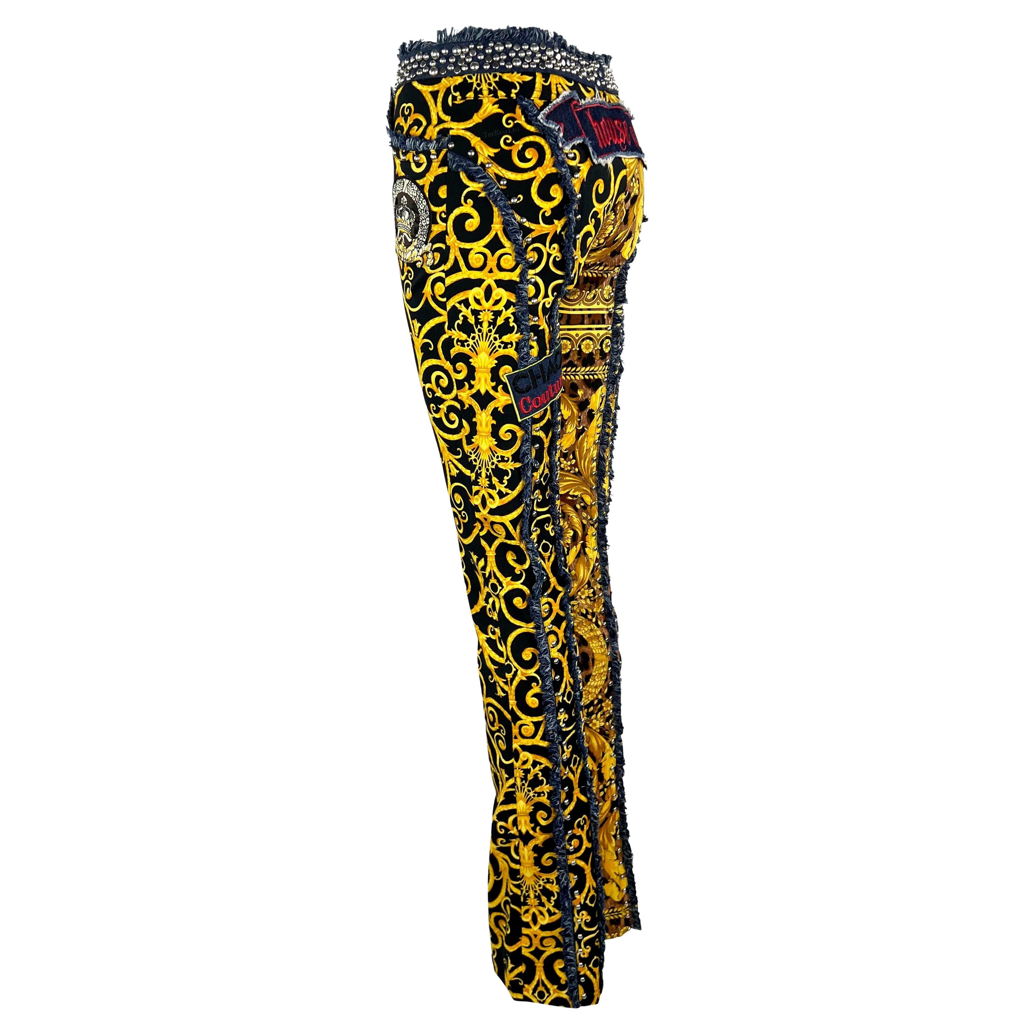 NWT S/S 2005 Versace by Donatella Baroque Print 'Chaos Couture' Studded Jeans For Sale 6