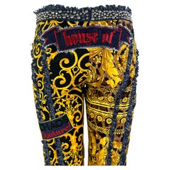 NWT S/S 2005 Versace by Donatella Baroque Print 'Chaos Couture' Studded Jeans