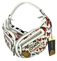 NWT S/S 2005 Versace by Donatella Chaos Couture White Crescent Shoulder Bag