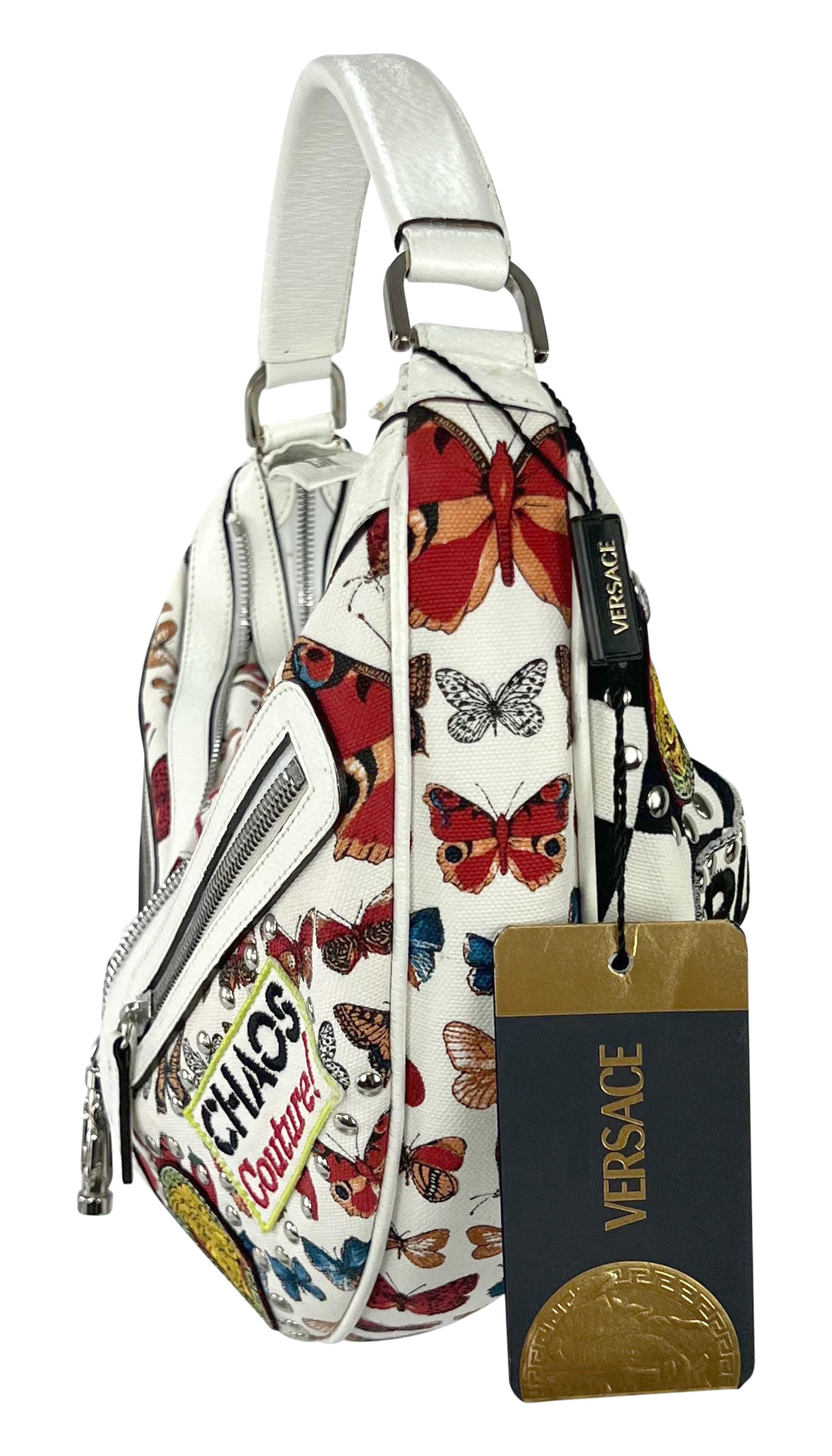 NWT S/S 2005 Versace by Donatella Chaos Couture White Crescent Shoulder Bag In Excellent Condition For Sale In West Hollywood, CA