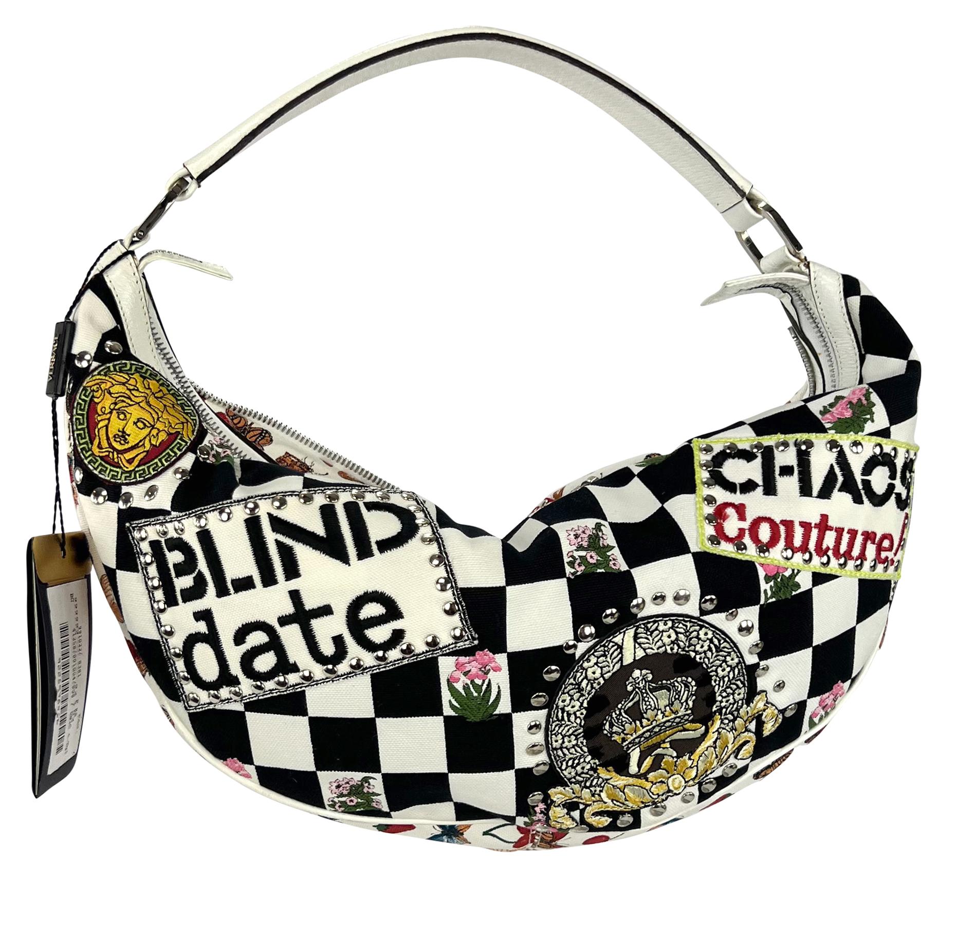 Women's NWT S/S 2005 Versace by Donatella Chaos Couture White Crescent Shoulder Bag For Sale