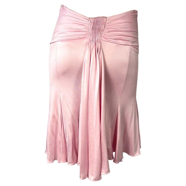 Women's NWT S/S 2005 Versace by Donatella Runway Pink Viscose Ruched Flare Skirt For Sale