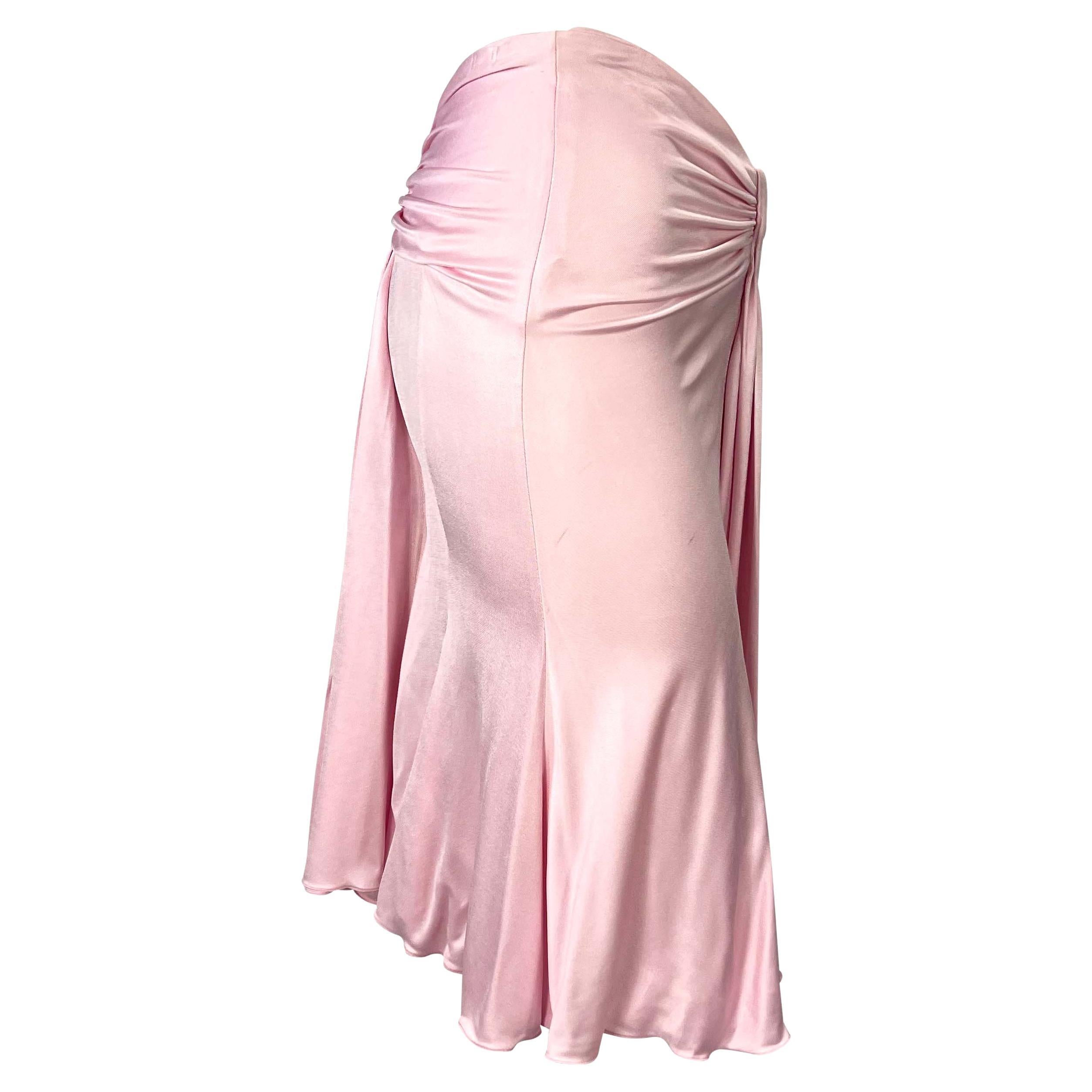 NWT S/S 2005 Versace by Donatella Runway Pink Viscose Ruched Flare Skirt In Good Condition In West Hollywood, CA