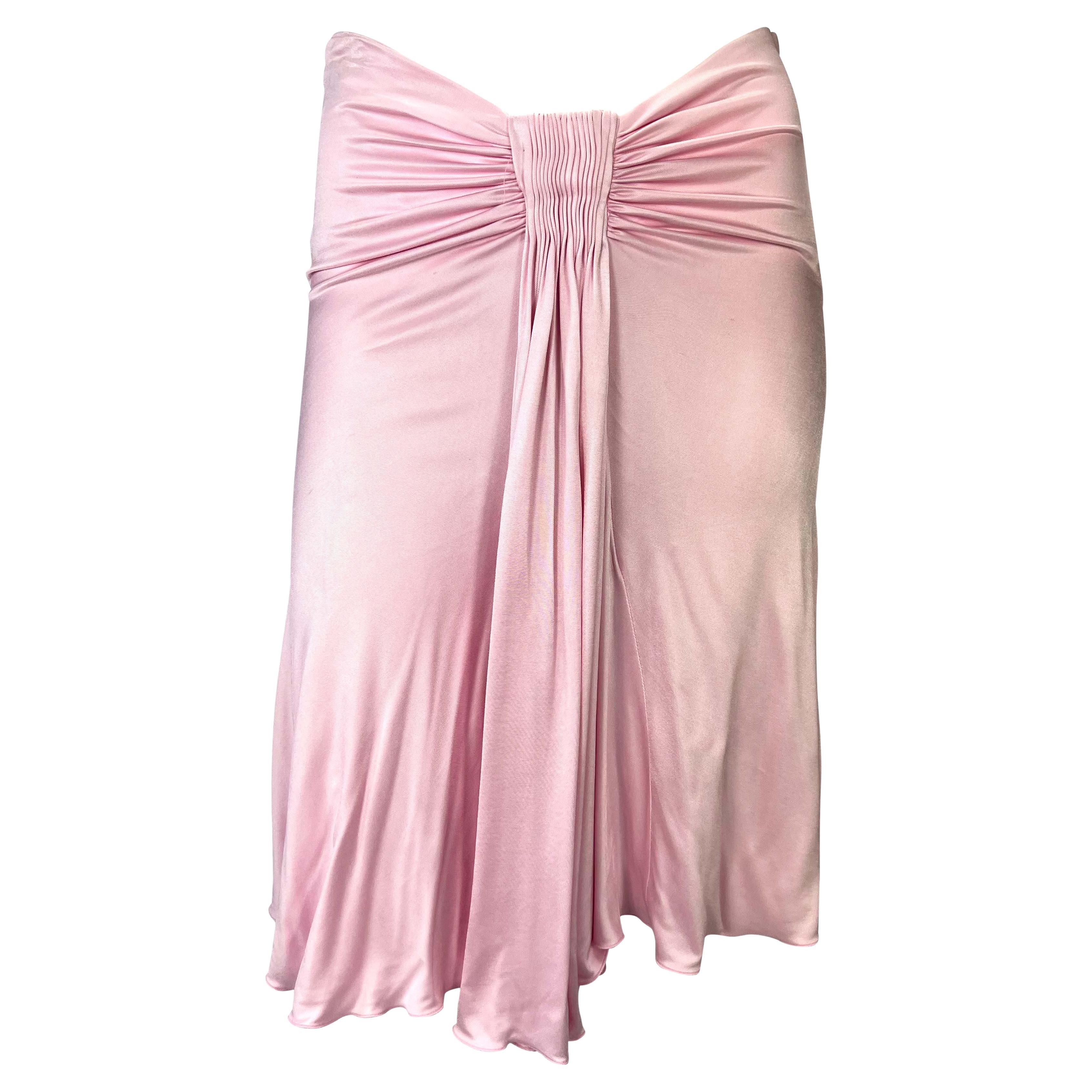 NWT S/S 2005 Versace by Donatella Runway Pink Viscose Ruched Flare Skirt