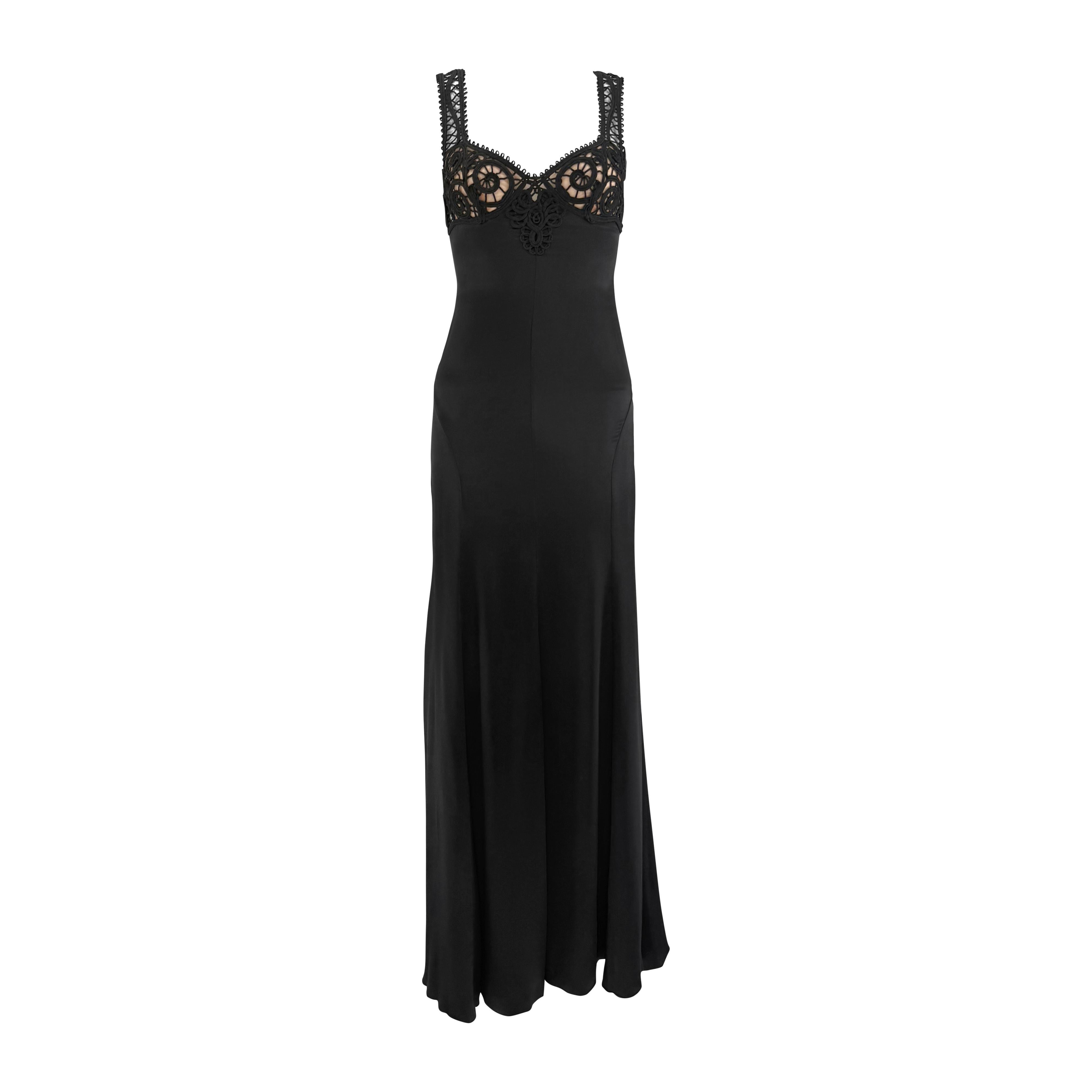 Black NWT S/S 2006 Versace by Donatella Sheer Plunging Backless Silk Satin Slip Gown For Sale