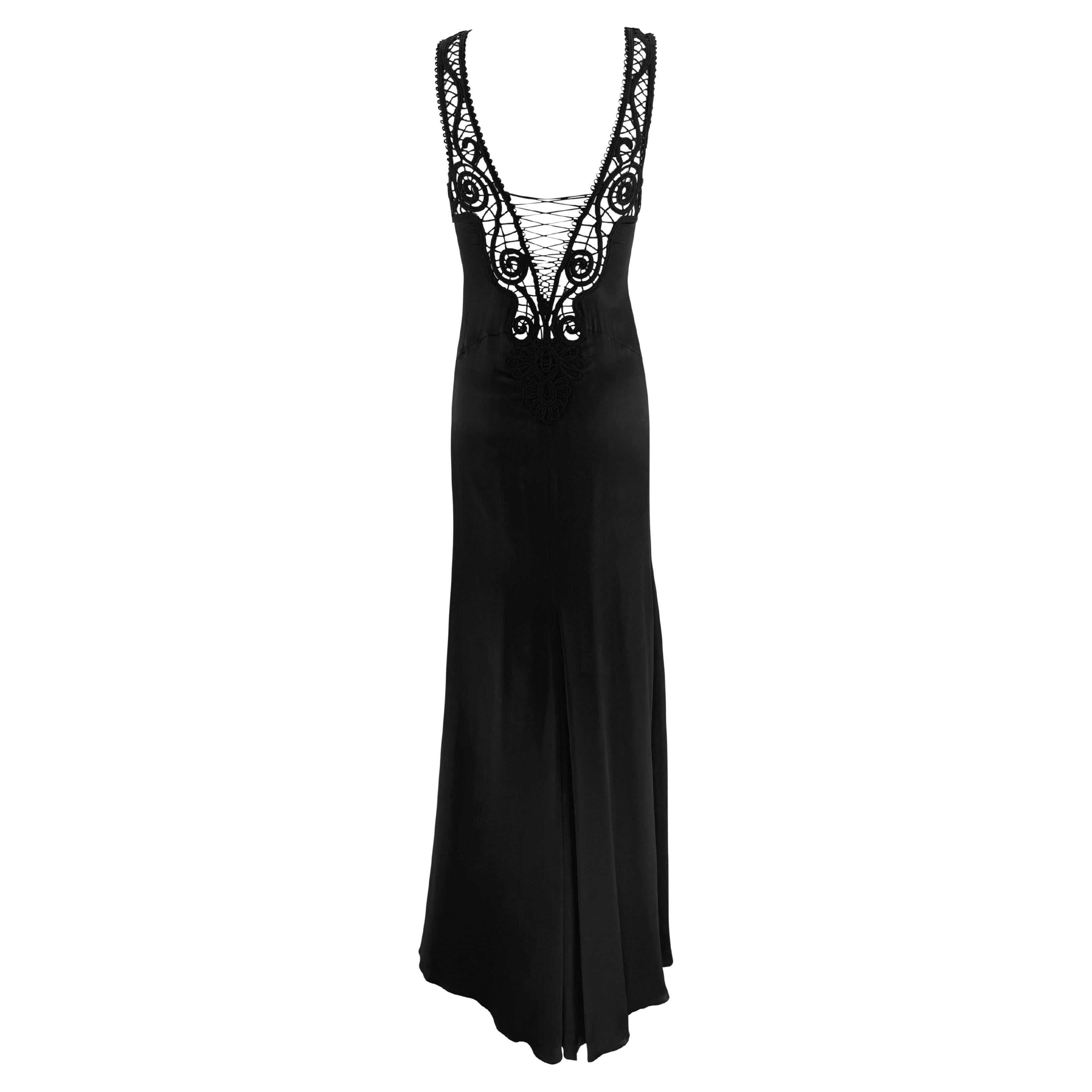NWT S/S 2006 Versace by Donatella Sheer Plunging Backless Silk Satin Slip Gown For Sale