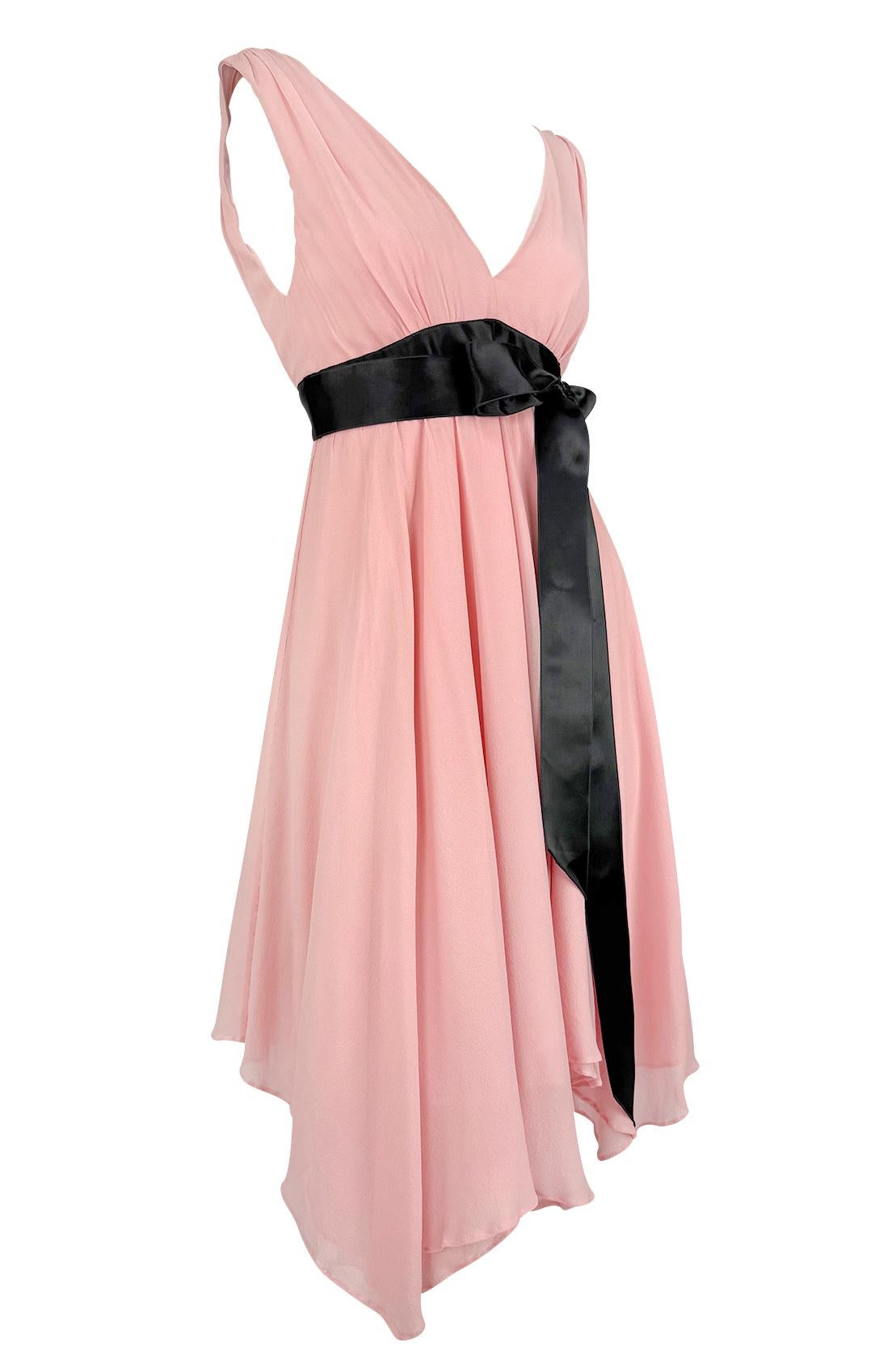 NWT S/S 2007 Michael Kors Runway Pink Chiffon Flare Ribbon Trim Ballerina Dress In Excellent Condition For Sale In West Hollywood, CA
