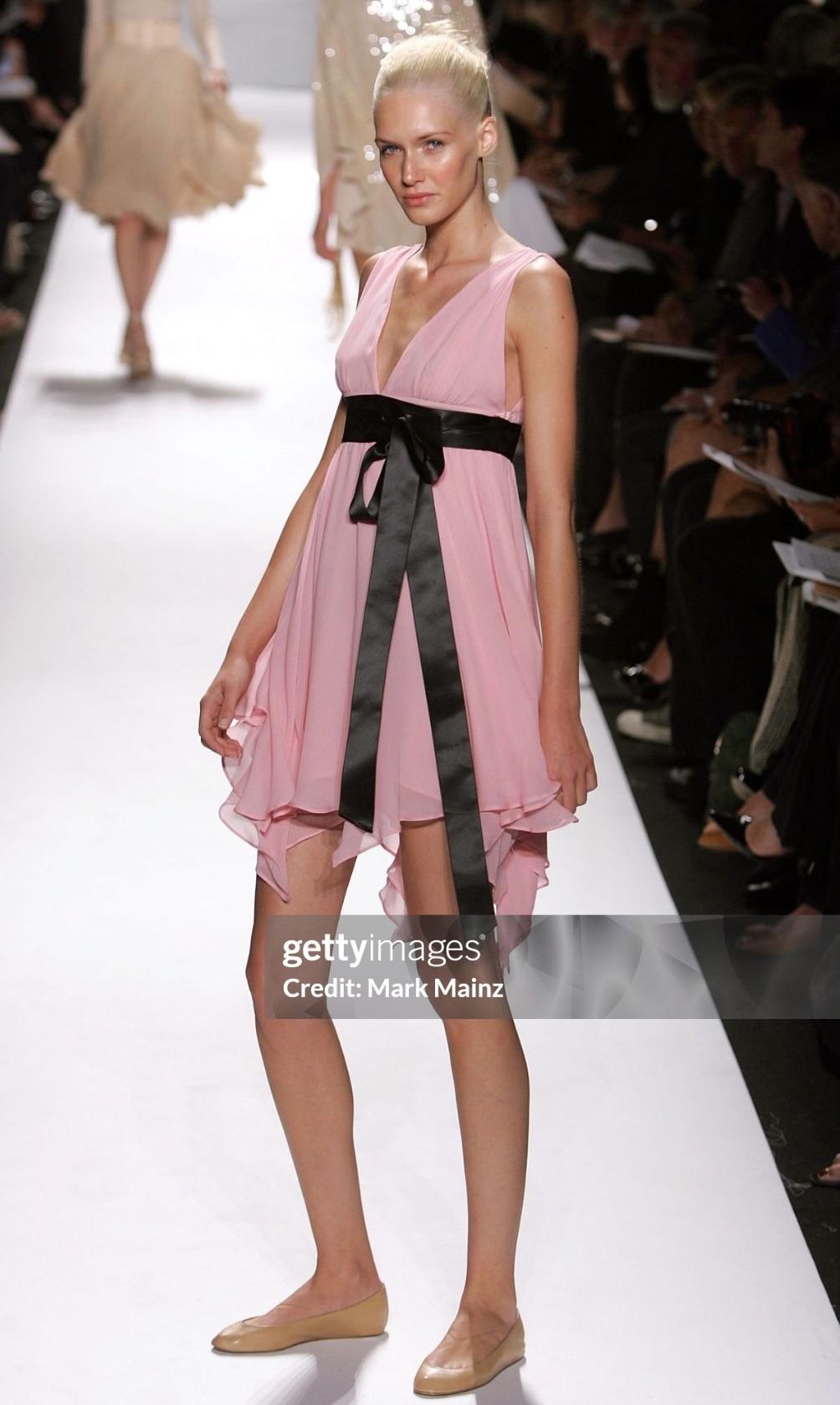 NWT S/S 2007 Michael Kors Runway Pink Chiffon Flare Ribbon Trim Ballerina Dress For Sale 1