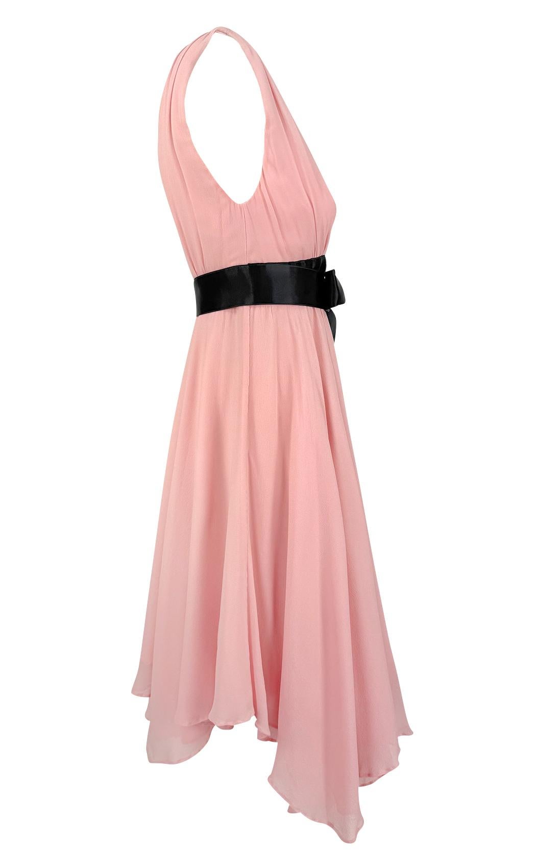 NWT S/S 2007 Michael Kors Runway Pink Chiffon Flare Ribbon Trim Ballerina Dress For Sale 2