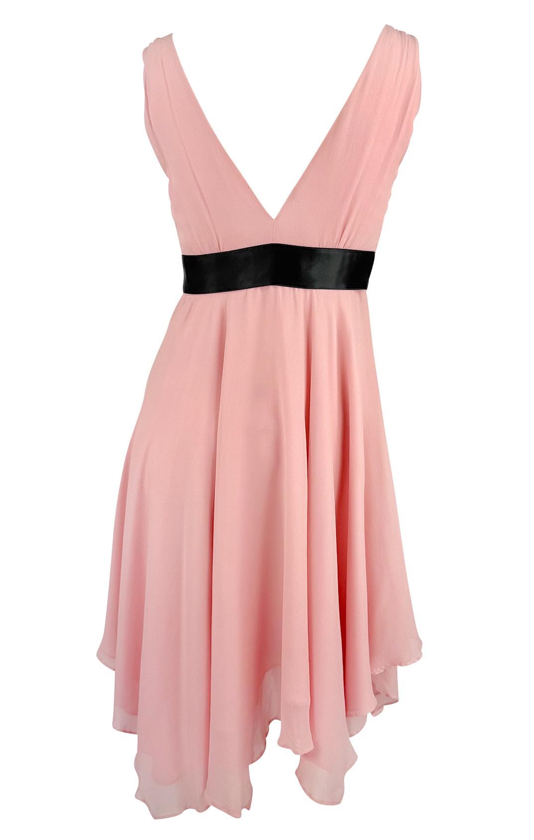 NWT S/S 2007 Michael Kors Runway Pink Chiffon Flare Ribbon Trim Ballerina Dress For Sale 3