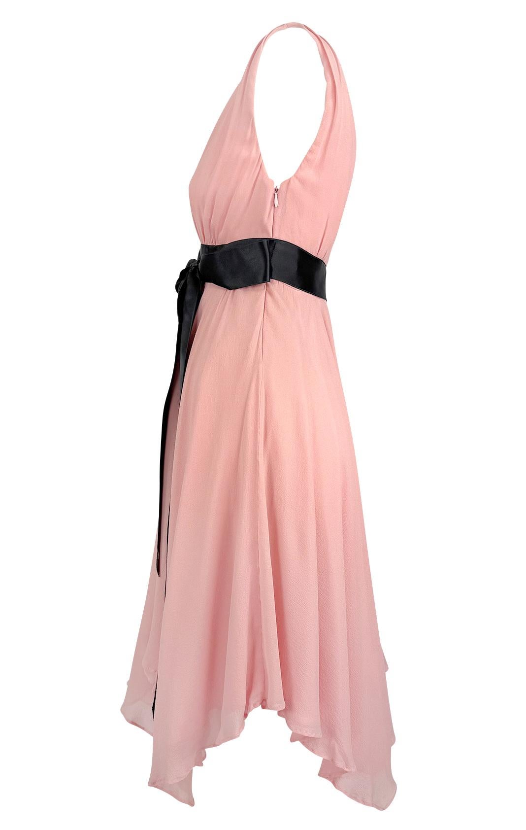 NWT S/S 2007 Michael Kors Runway Pink Chiffon Flare Ribbon Trim Ballerina Dress For Sale 4