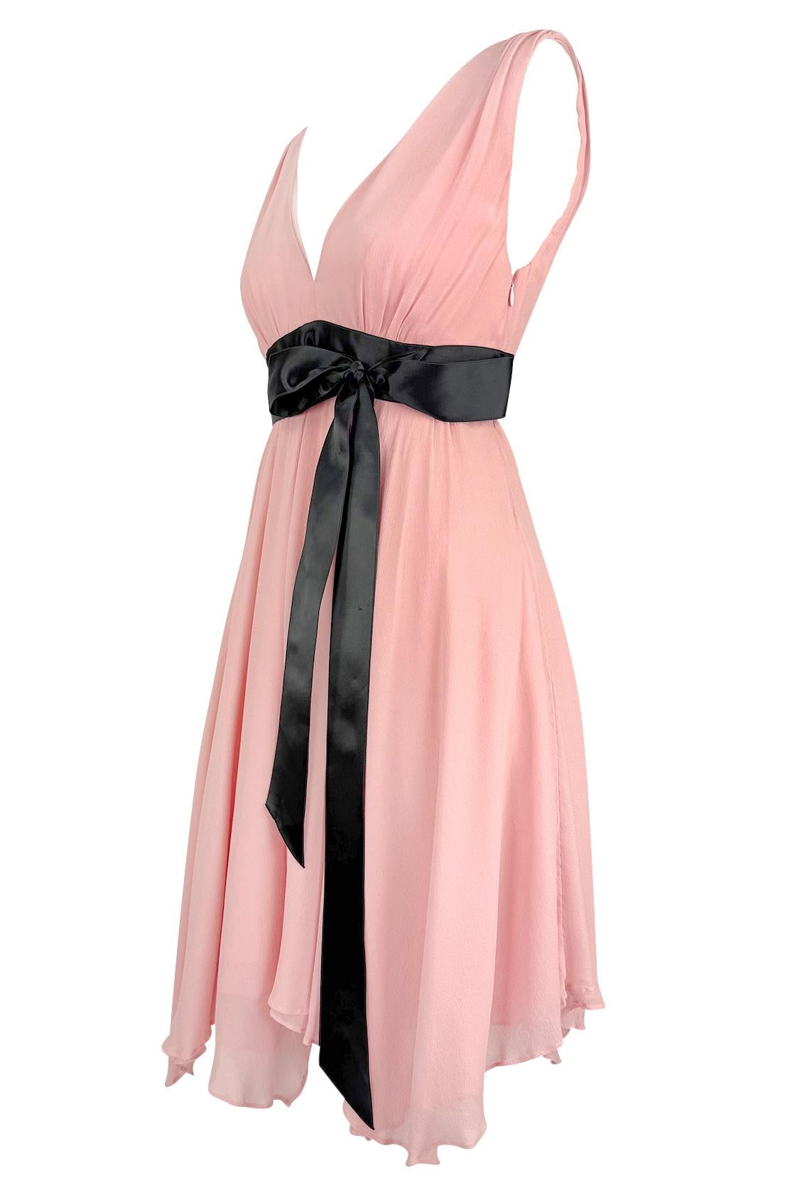 NWT S/S 2007 Michael Kors Runway Pink Chiffon Flare Ribbon Trim Ballerina Dress For Sale 5