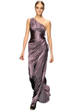 2009 Vintage Versace one Shoulder Purple Long Dress Gown with Hearts 46 - US 10