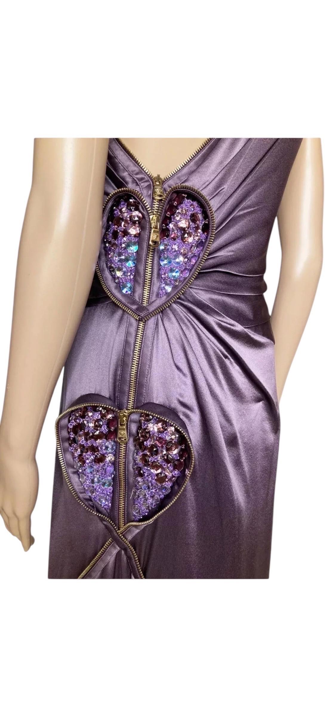 Donna 2009 Vintage Versace Abito lungo monospalla viola con cuori 46 - US 10 in vendita