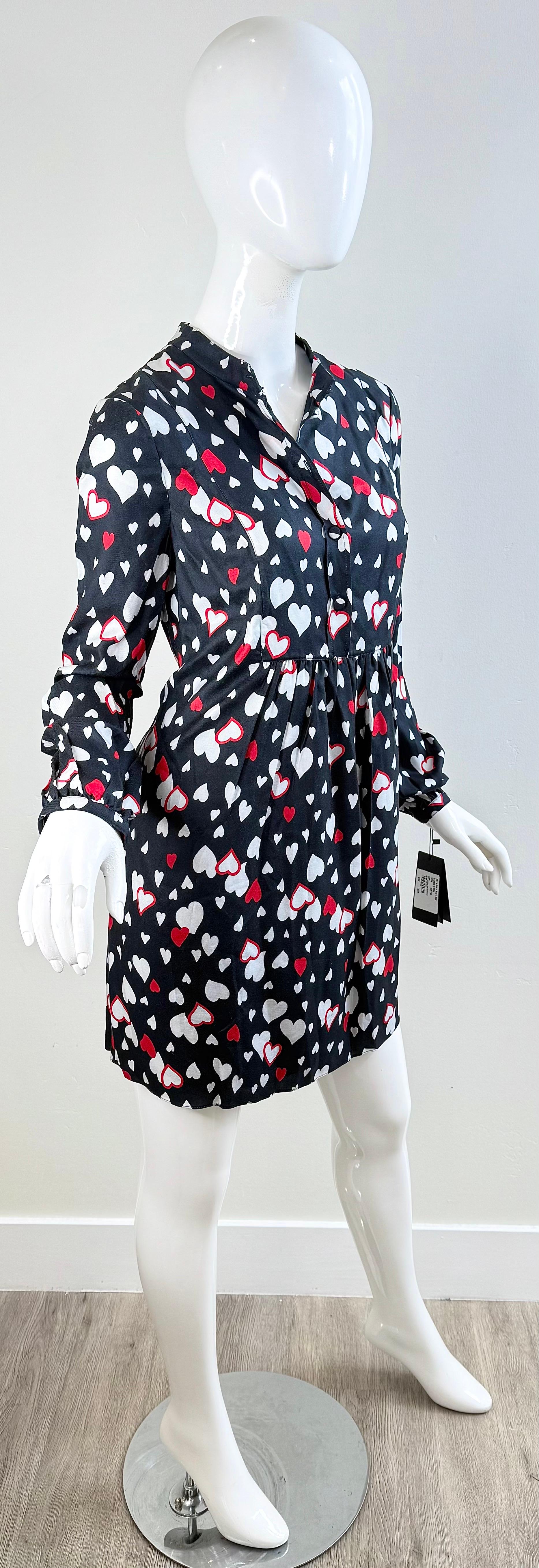 NWT Saint Laurent 2016 Größe 40 Heart Print Minikleid Schwarz Rot Weiß Seide YSL im Angebot 9