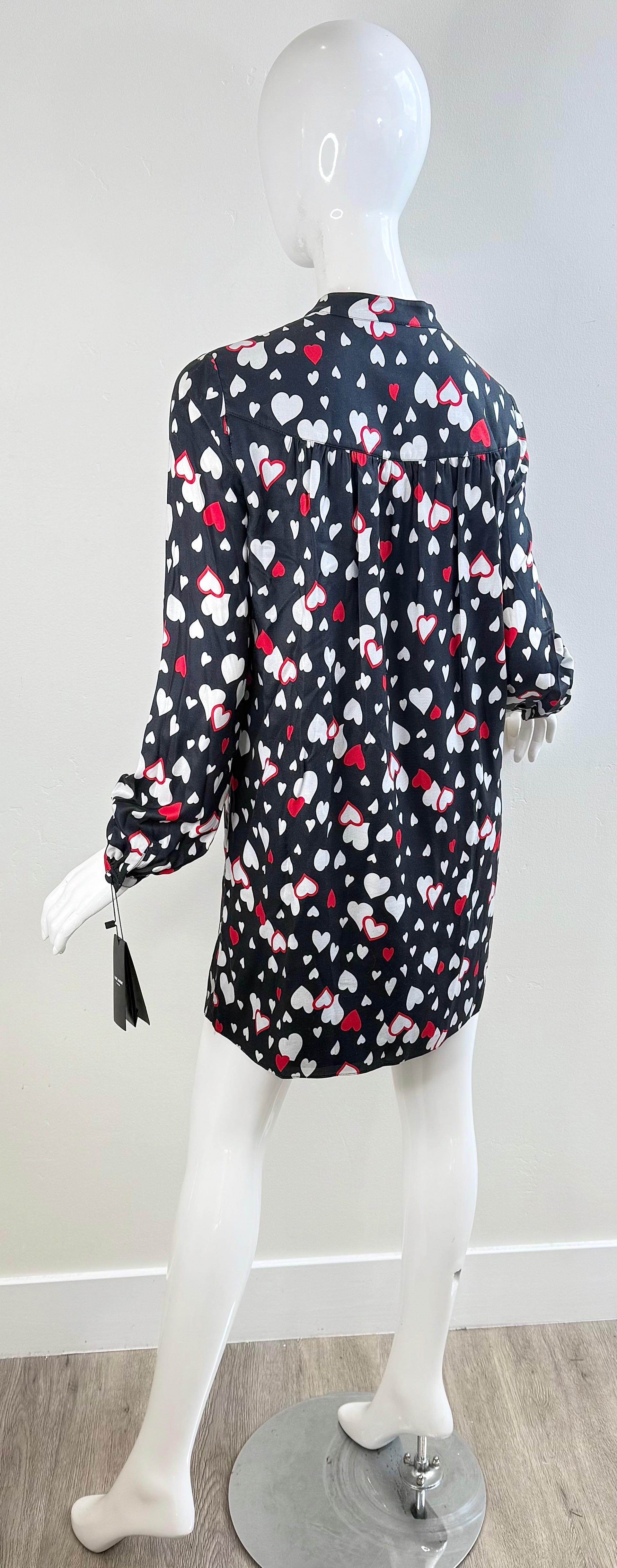NWT Saint Laurent 2016 Größe 40 Heart Print Minikleid Schwarz Rot Weiß Seide YSL im Angebot 12