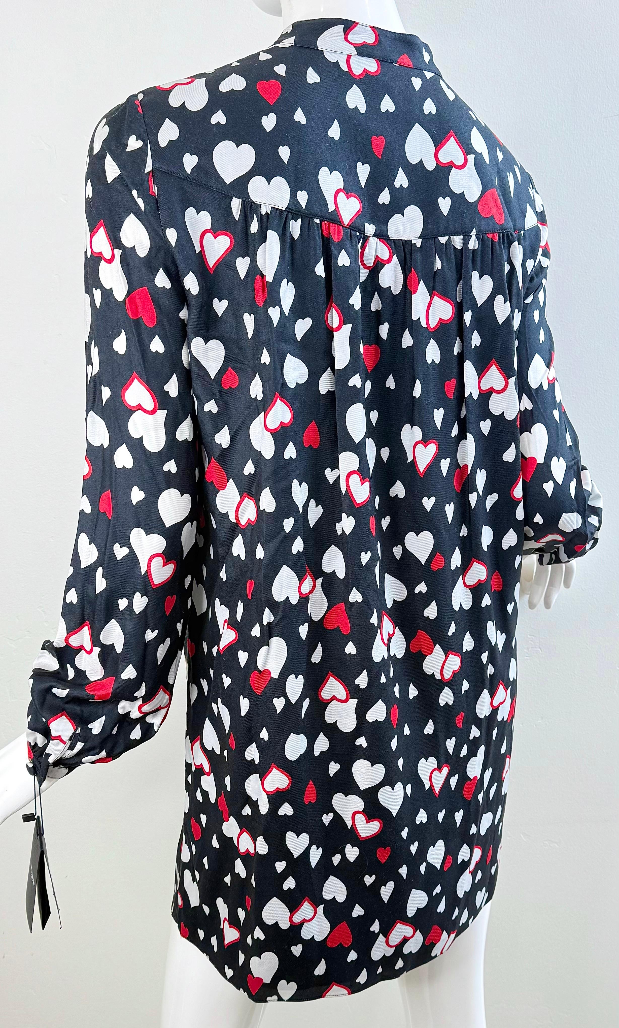 NWT Saint Laurent 2016 Größe 40 Heart Print Minikleid Schwarz Rot Weiß Seide YSL im Angebot 14