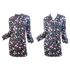 NWT Saint Laurent 2016 Size 40 Heart Print Mini Dress Black Red White Silk YSL