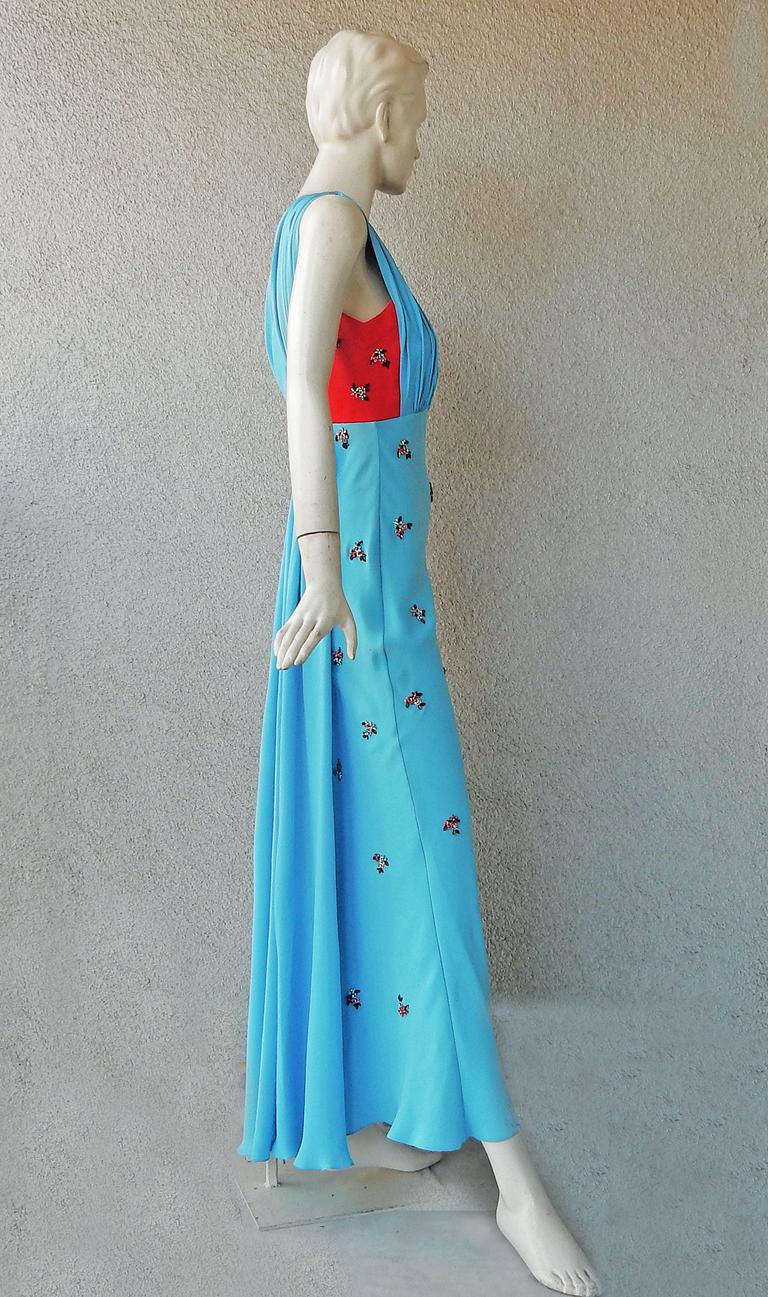 NWT Schiaparelli Jeweled Flowers Silk Evening Dress For Sale 2