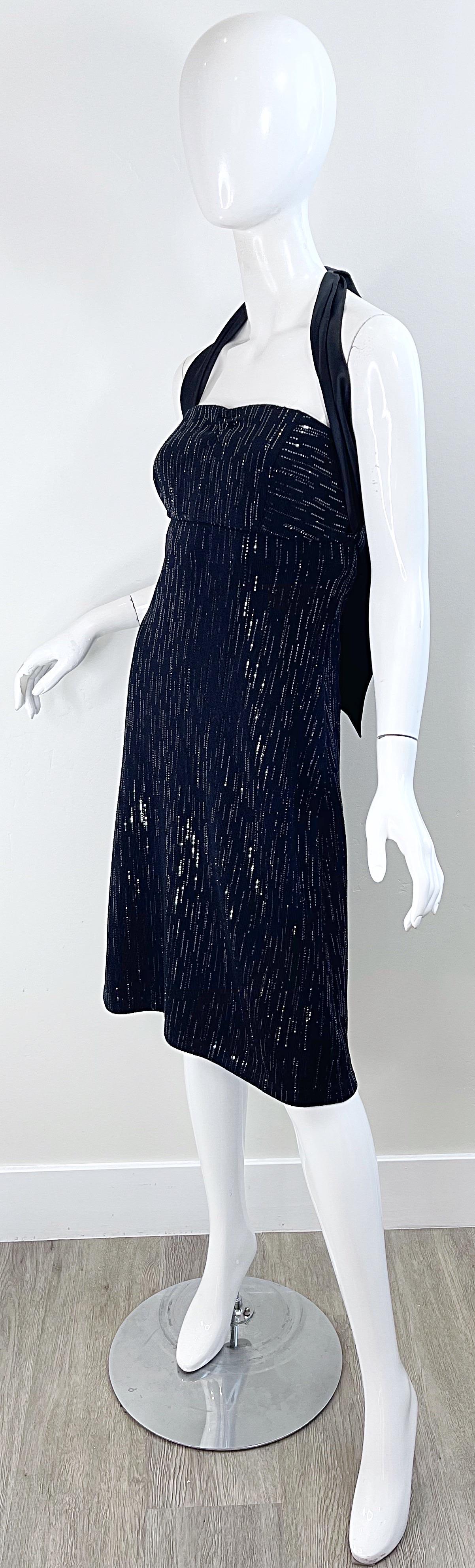 NWT St John Evening Size 6 Y2K Black Sequin Knit Vintage 2000s Halter Dress For Sale 7