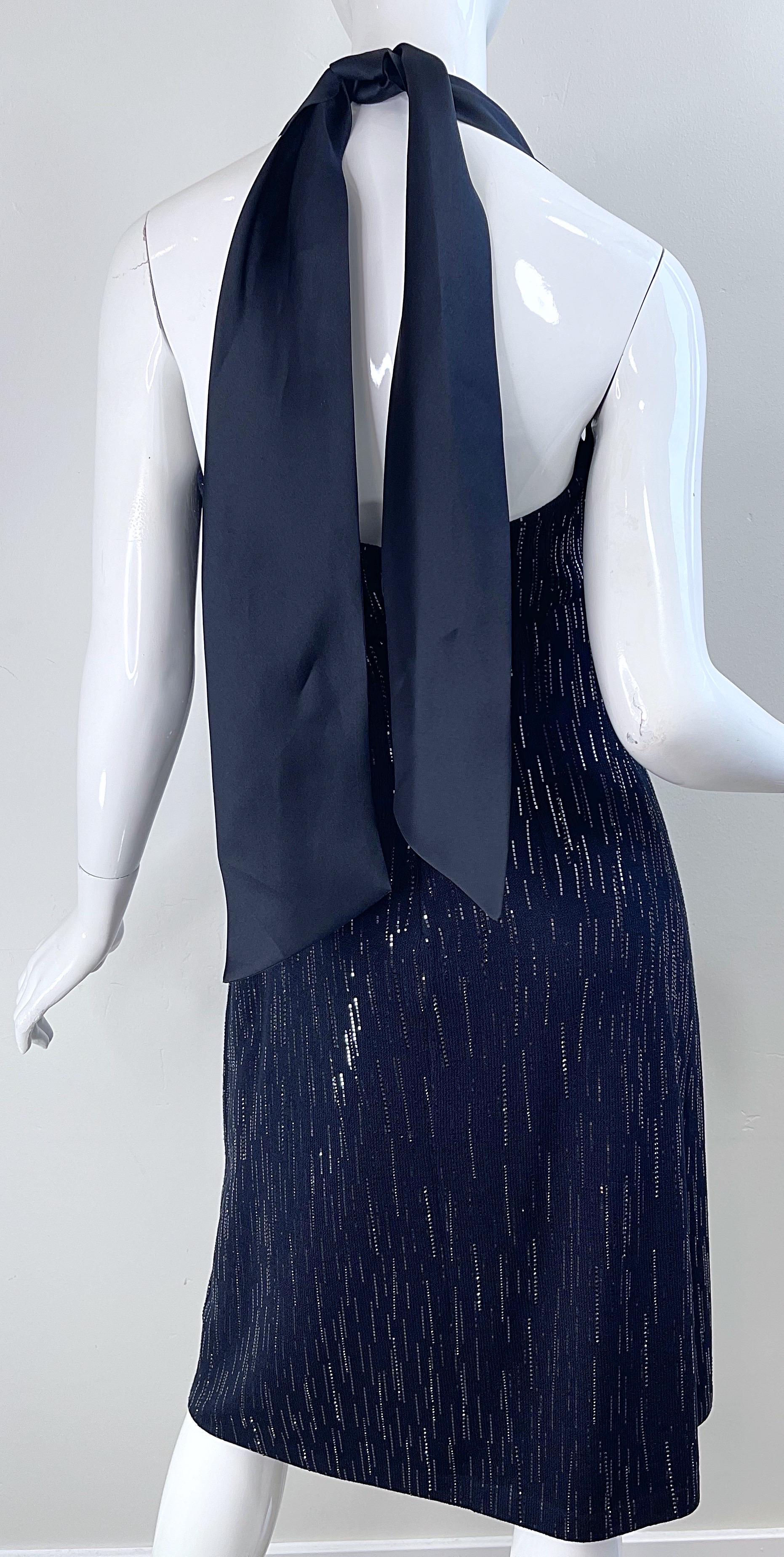 NWT St John Evening Size 6 Y2K Black Sequin Knit Vintage 2000s Halter Dress For Sale 8