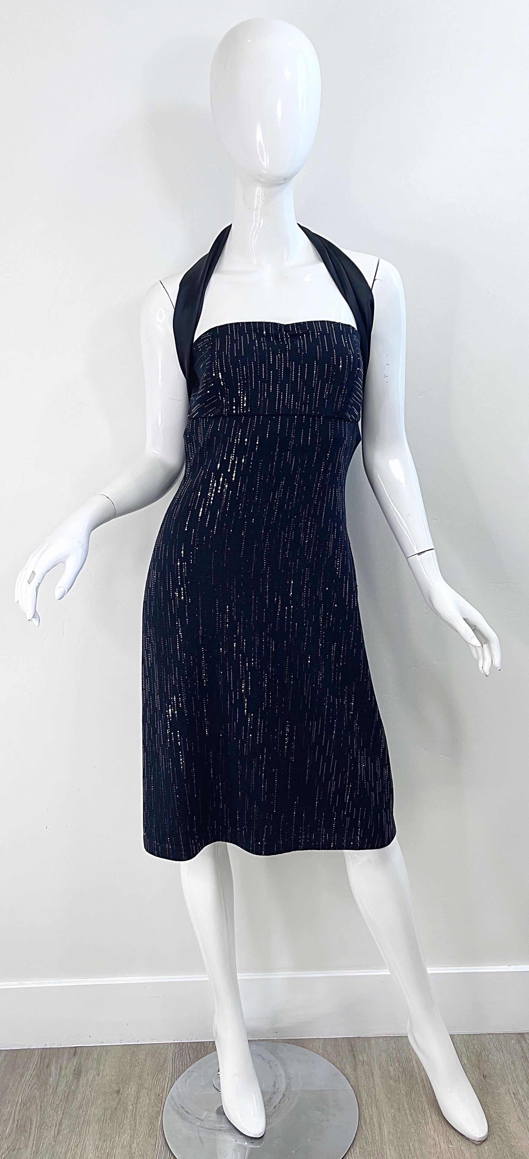 NWT St John Evening Size 6 Y2K Black Sequin Knit Vintage 2000s Halter Dress For Sale 10