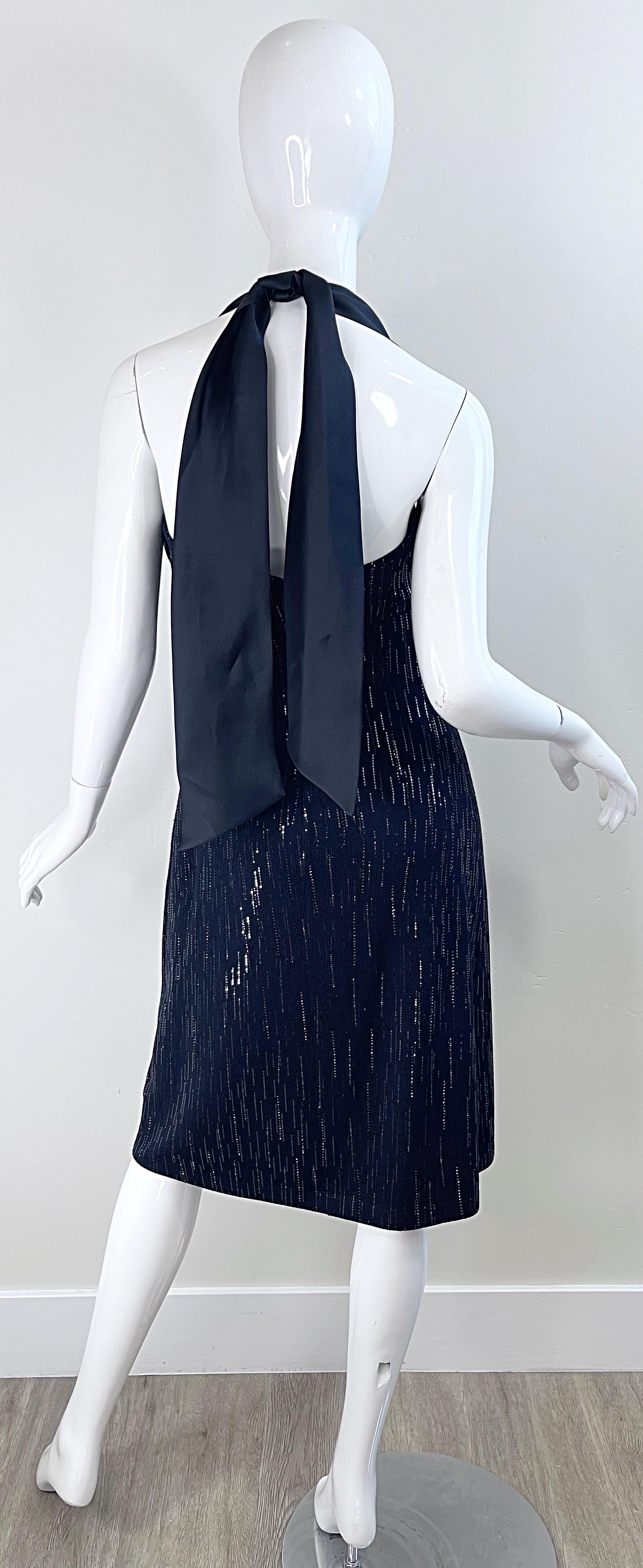 NWT St John Evening Size 6 Y2K Black Sequin Knit Vintage 2000s Halter Dress For Sale 4