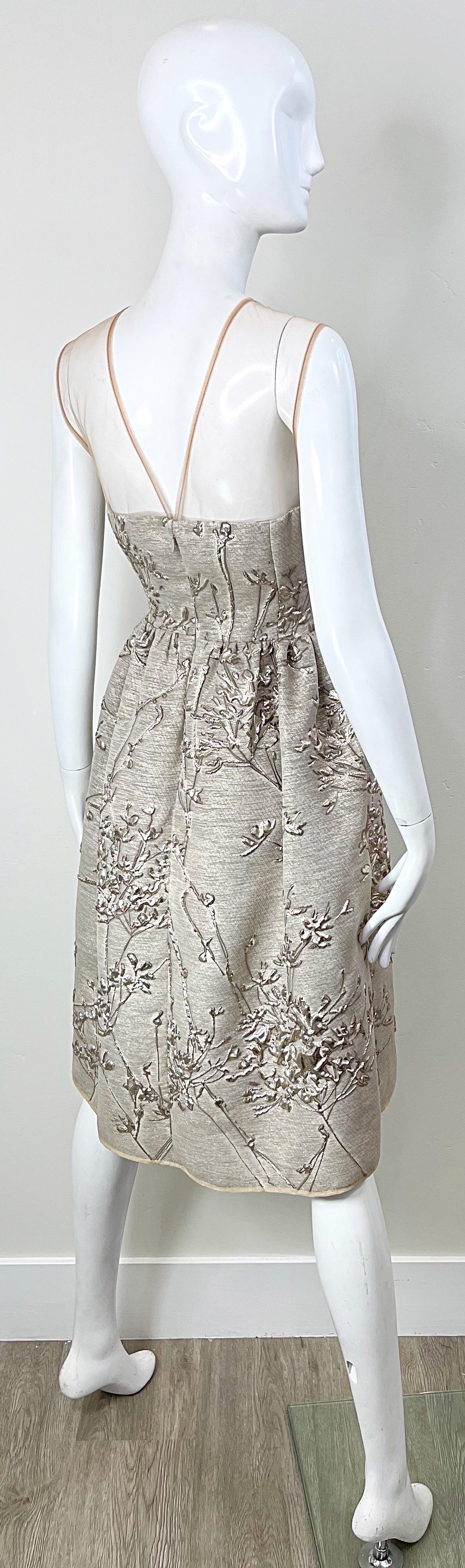 NWT Talbot Runhof Size 4 Gold Silk Beaded Embroidered Fit n Flare Cocktail Dress For Sale 2