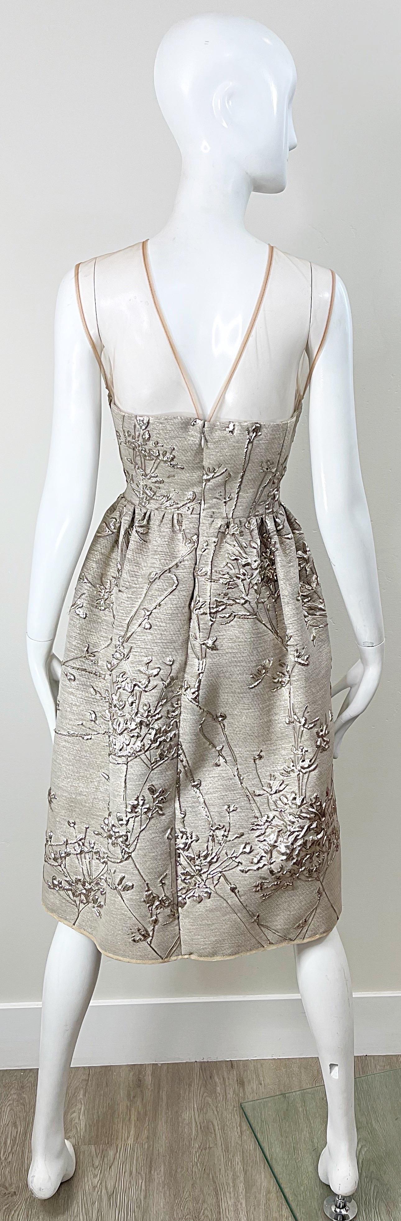 NWT Talbot Runhof Size 4 Gold Silk Beaded Embroidered Fit n Flare Cocktail Dress For Sale 3