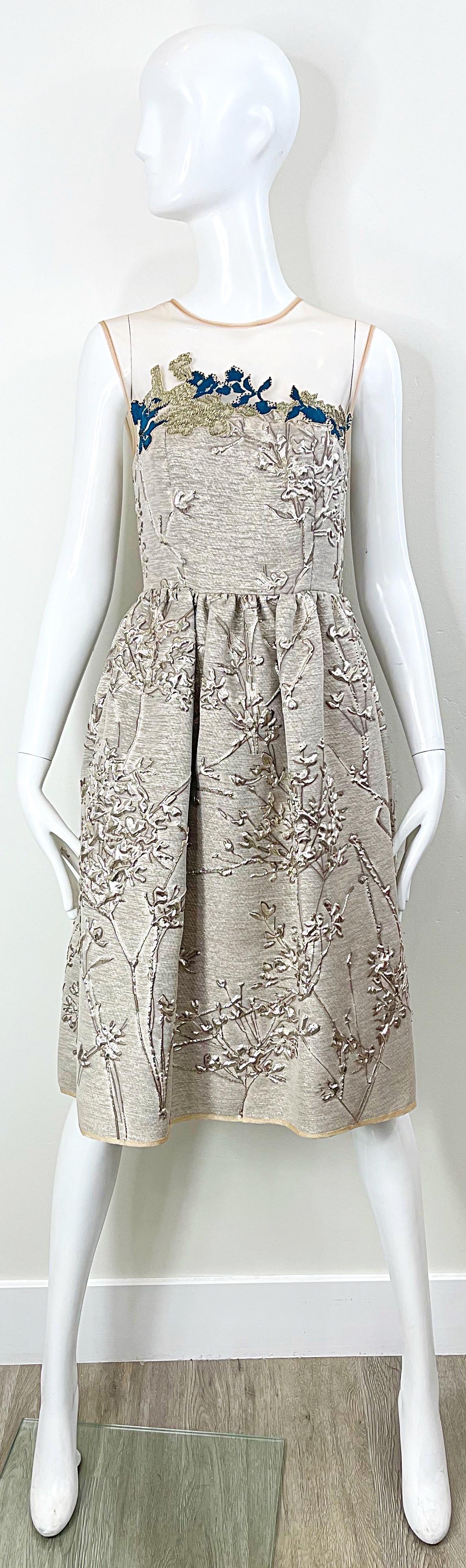 NWT Talbot Runhof Size 4 Gold Silk Beaded Embroidered Fit n Flare Cocktail Dress For Sale 5