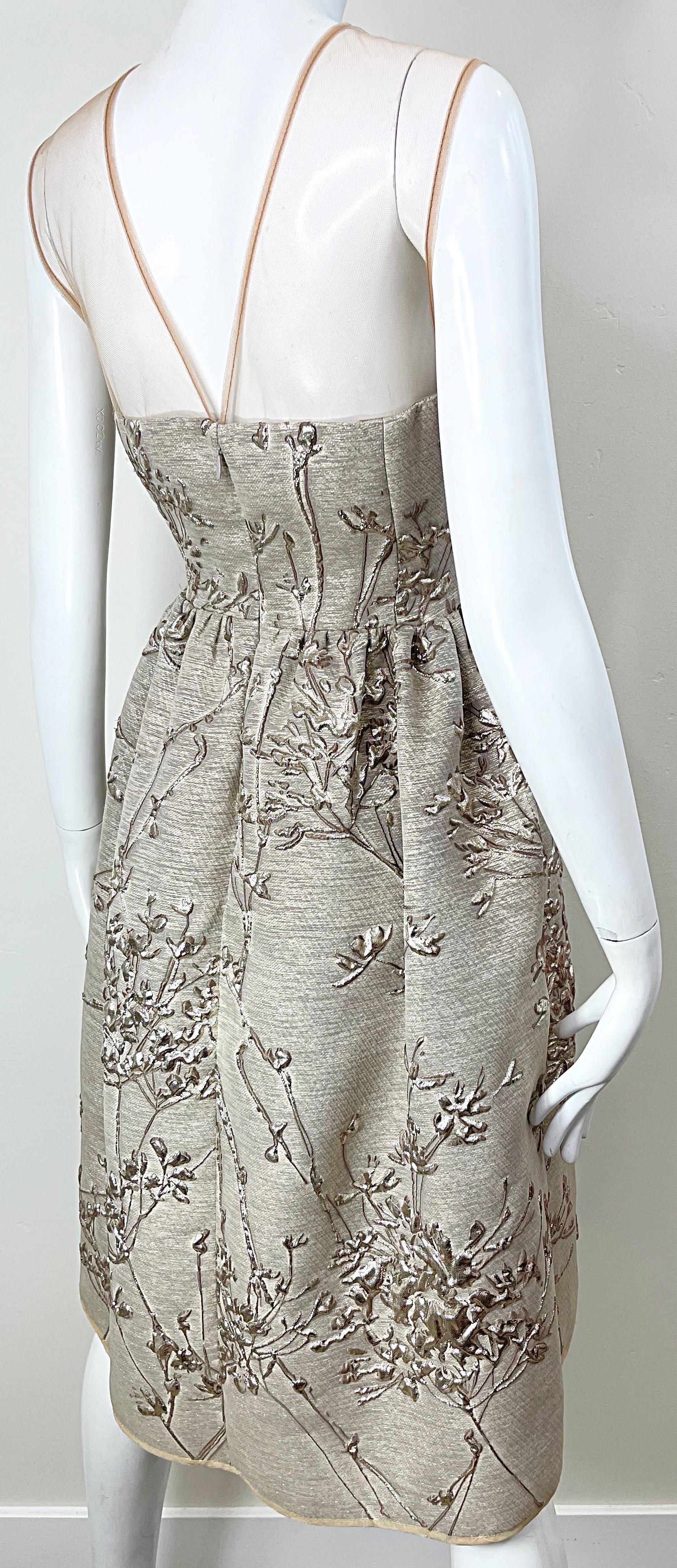 NWT Talbot Runhof Size 4 Gold Silk Beaded Embroidered Fit n Flare Cocktail Dress For Sale 6