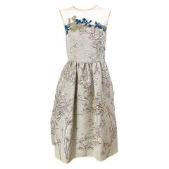 NWT Talbot Runhof Size 4 Gold Silk Beaded Embroidered Fit n Flare Cocktail Dress
