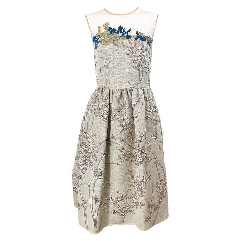 NWT Talbot Runhof Size 4 Gold Silk Beaded Embroidered Fit n Flare Cocktail  Dress For Sale at 1stDibs