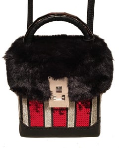 NWT The Volon Red Sequin & Black Fur Great Box Bag
