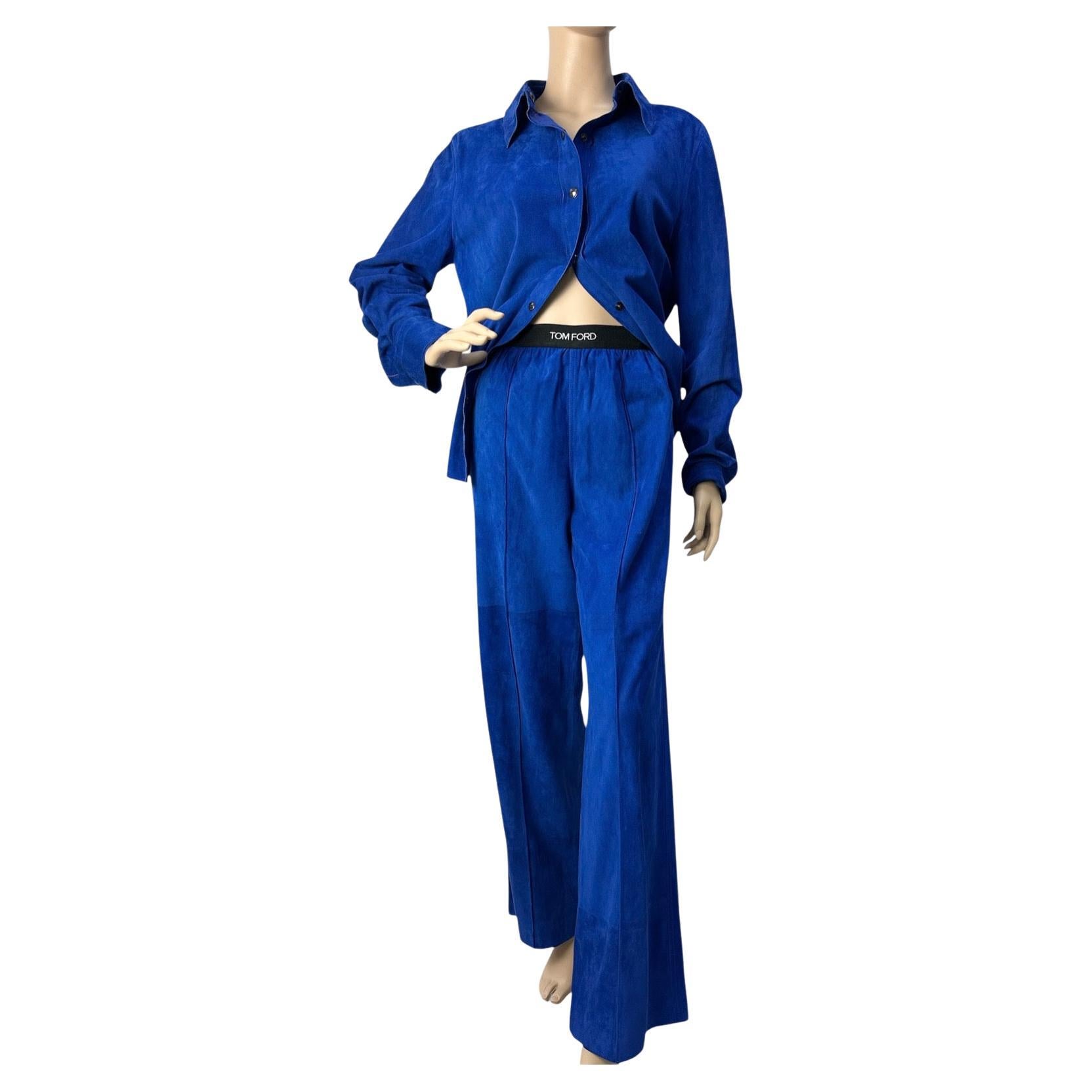 NWT Tom Ford 2021 Colbat Blue Shirt Pants Set Suit Sz.42 US10 in vendita