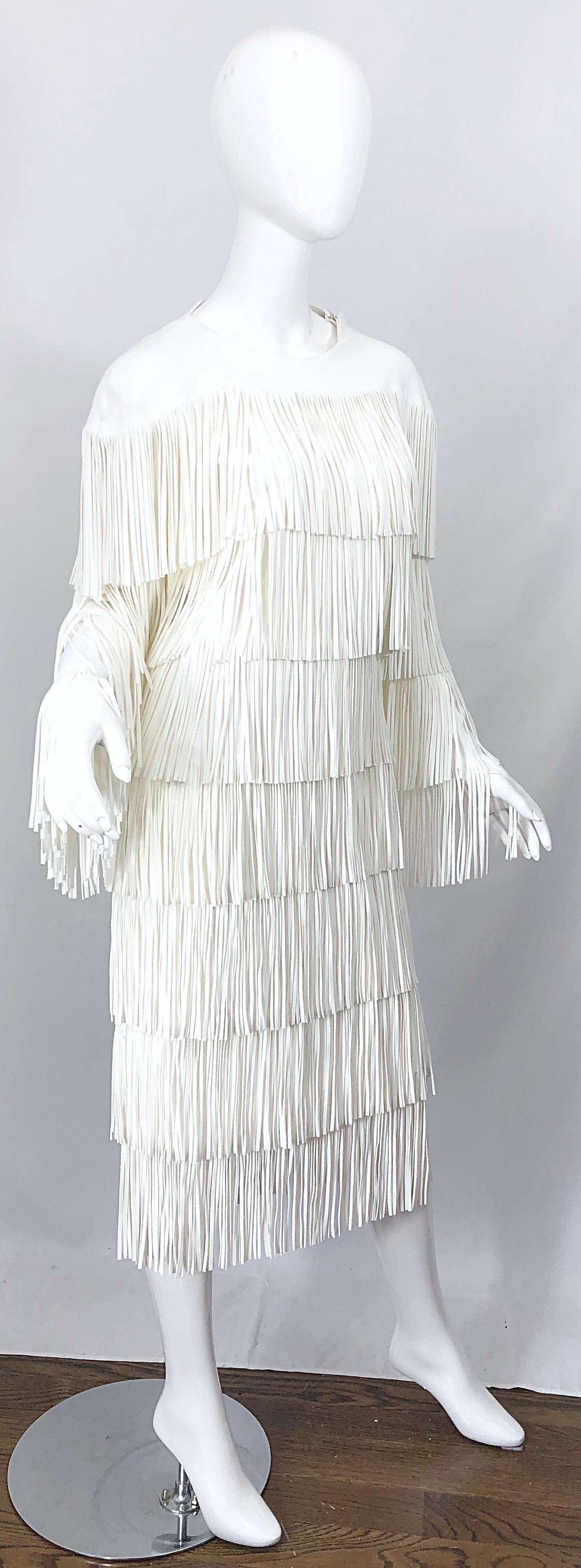 NWT Tom Ford $7, 000 Runway Fall 2015 Size 42 / 8 White Open Back Fringe Dress For Sale 2