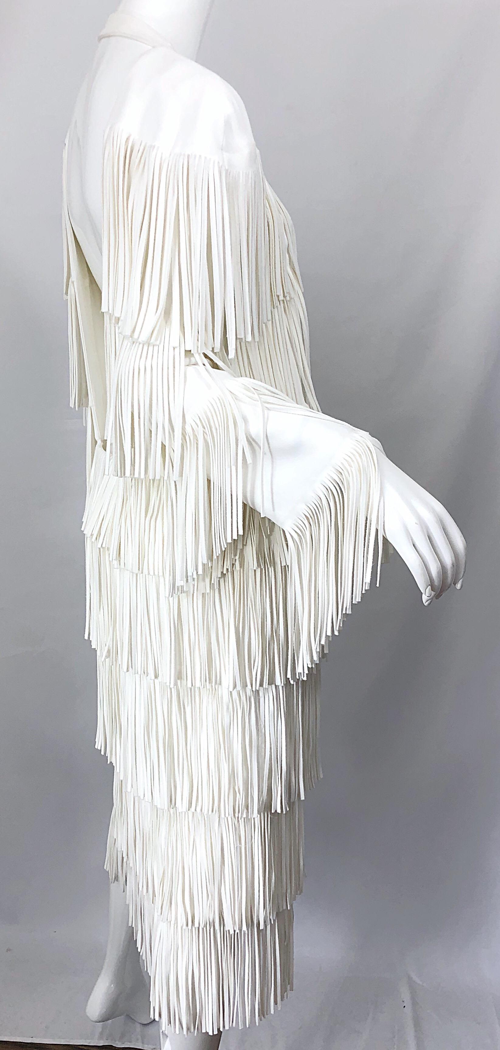 NWT Tom Ford $7, 000 Runway Fall 2015 Size 42 / 8 White Open Back Fringe Dress For Sale 6