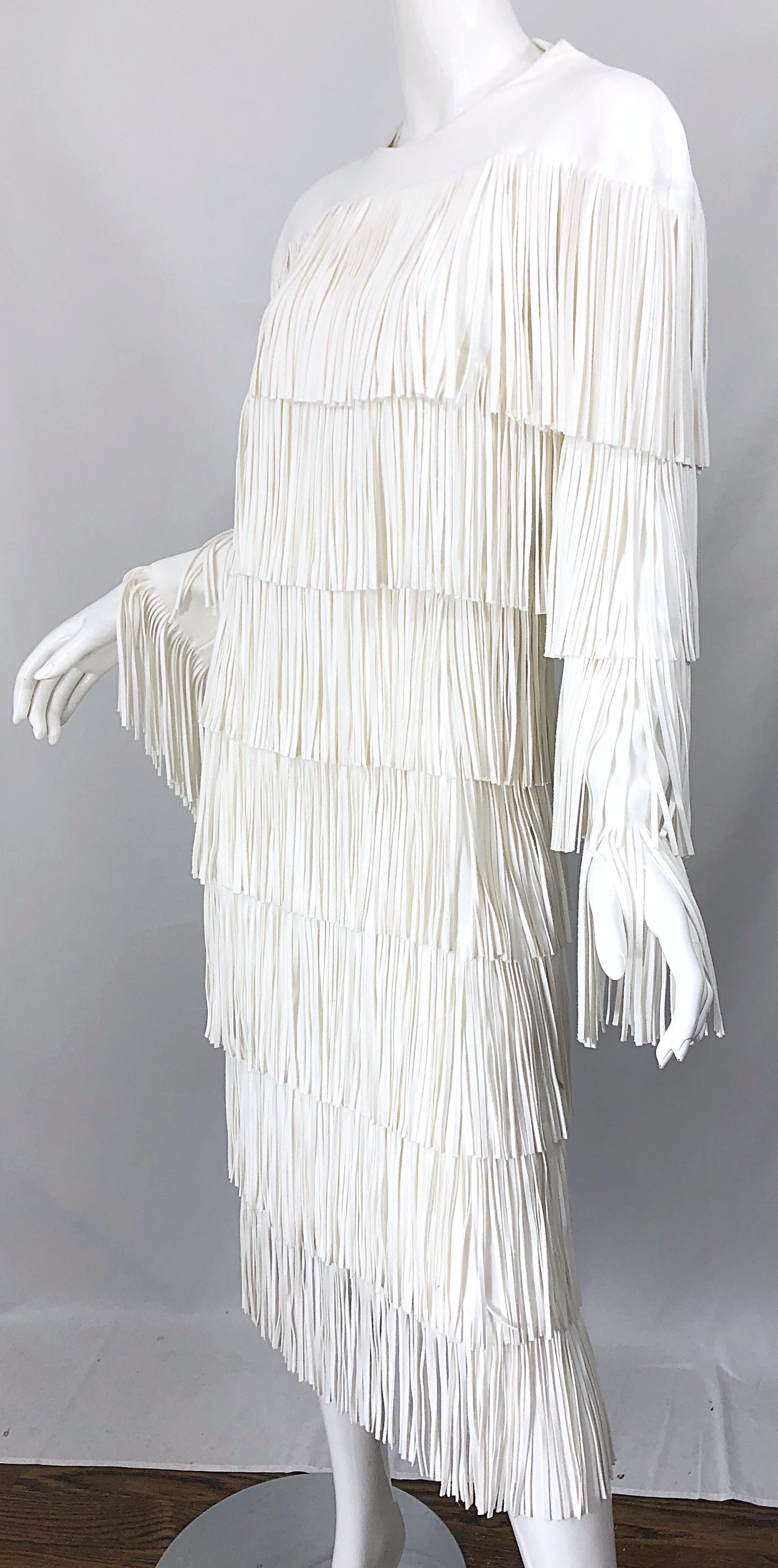 NWT Tom Ford $7, 000 Runway Fall 2015 Size 42 / 8 White Open Back Fringe Dress For Sale 7