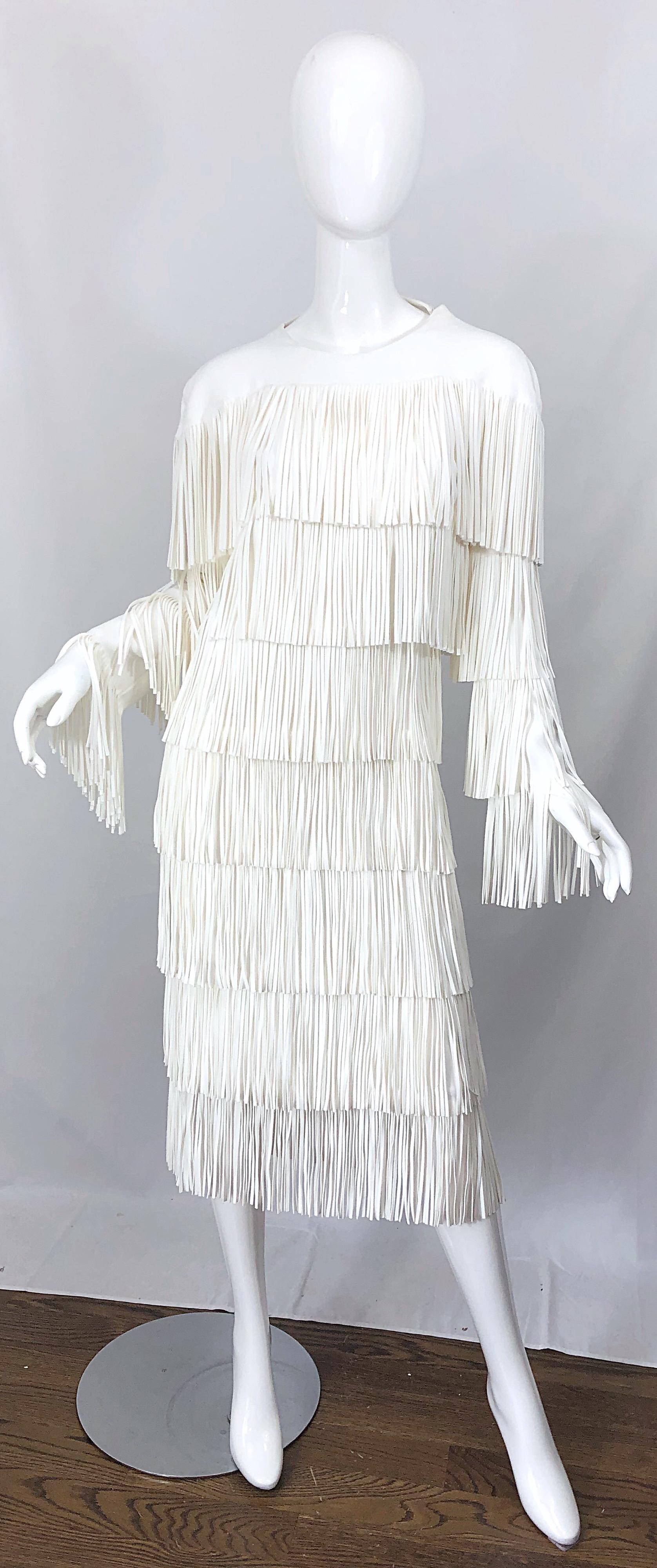 NWT Tom Ford $7, 000 Runway Fall 2015 Size 42 / 8 White Open Back Fringe Dress For Sale 8