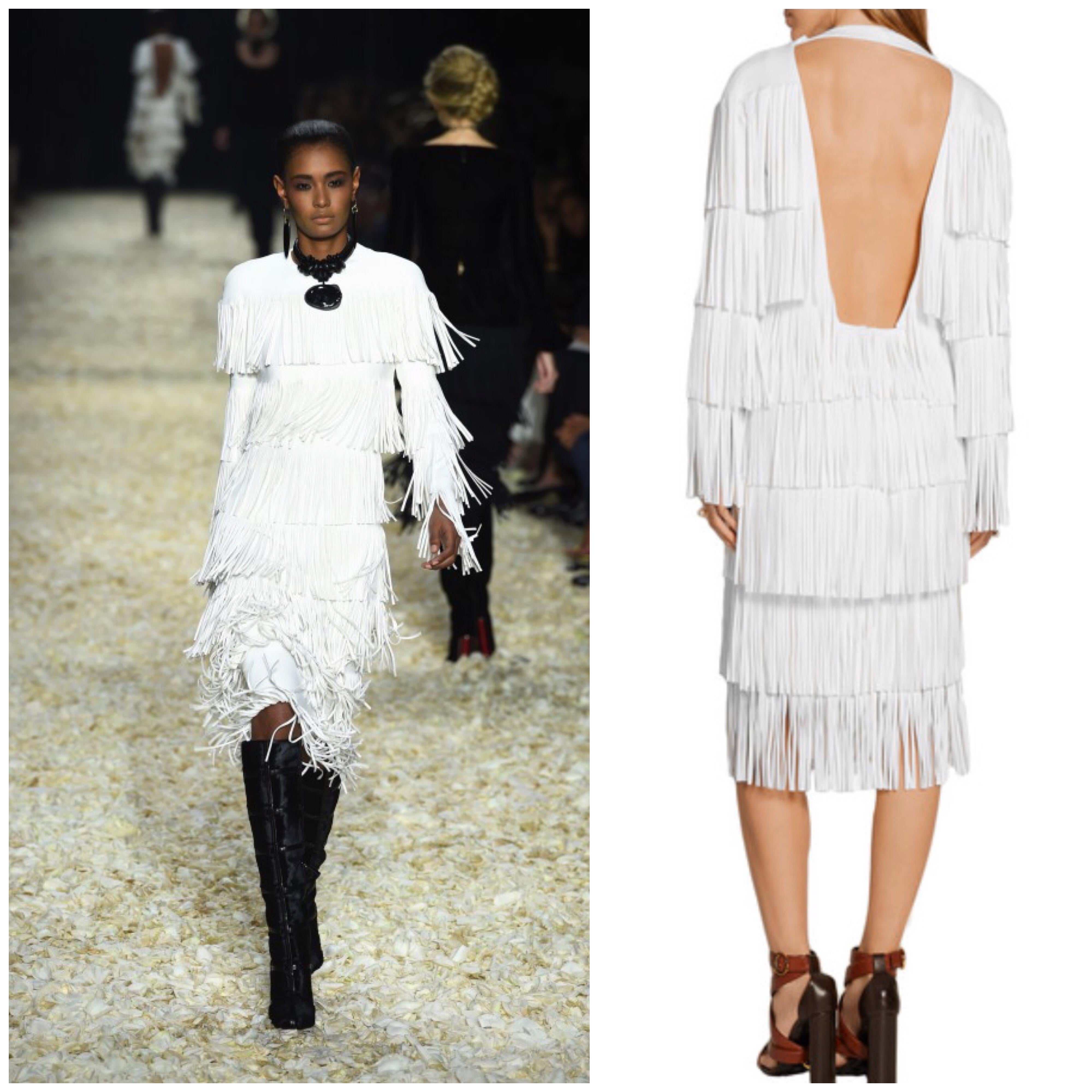 SOLD OUT Brand new with tags TOM FORD Fall 2015 runway white fringe flapper style dress! Impeccably designed, this rare gem features fabulous white tiers of fringe throughout on a rayon based crepe fabric. Open back reveals just the right amount of