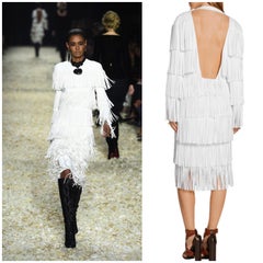 NWT Tom Ford $7, 000 Runway Fall 2015 Size 42 / 8 White Open Back Fringe Dress