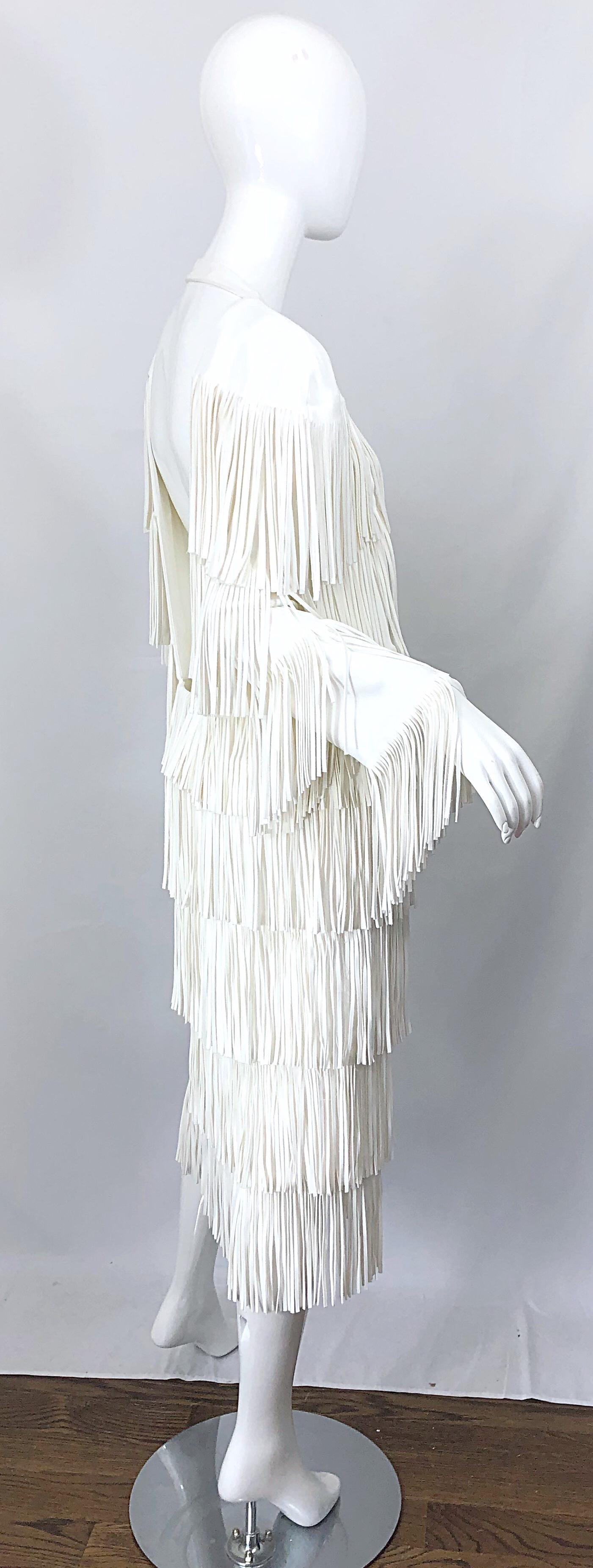NWT Tom Ford $7, 000 Pasarela Otoño 2015 Talla 42 / 8 Vestido Blanco Espalda Abierta Flecos en venta 3