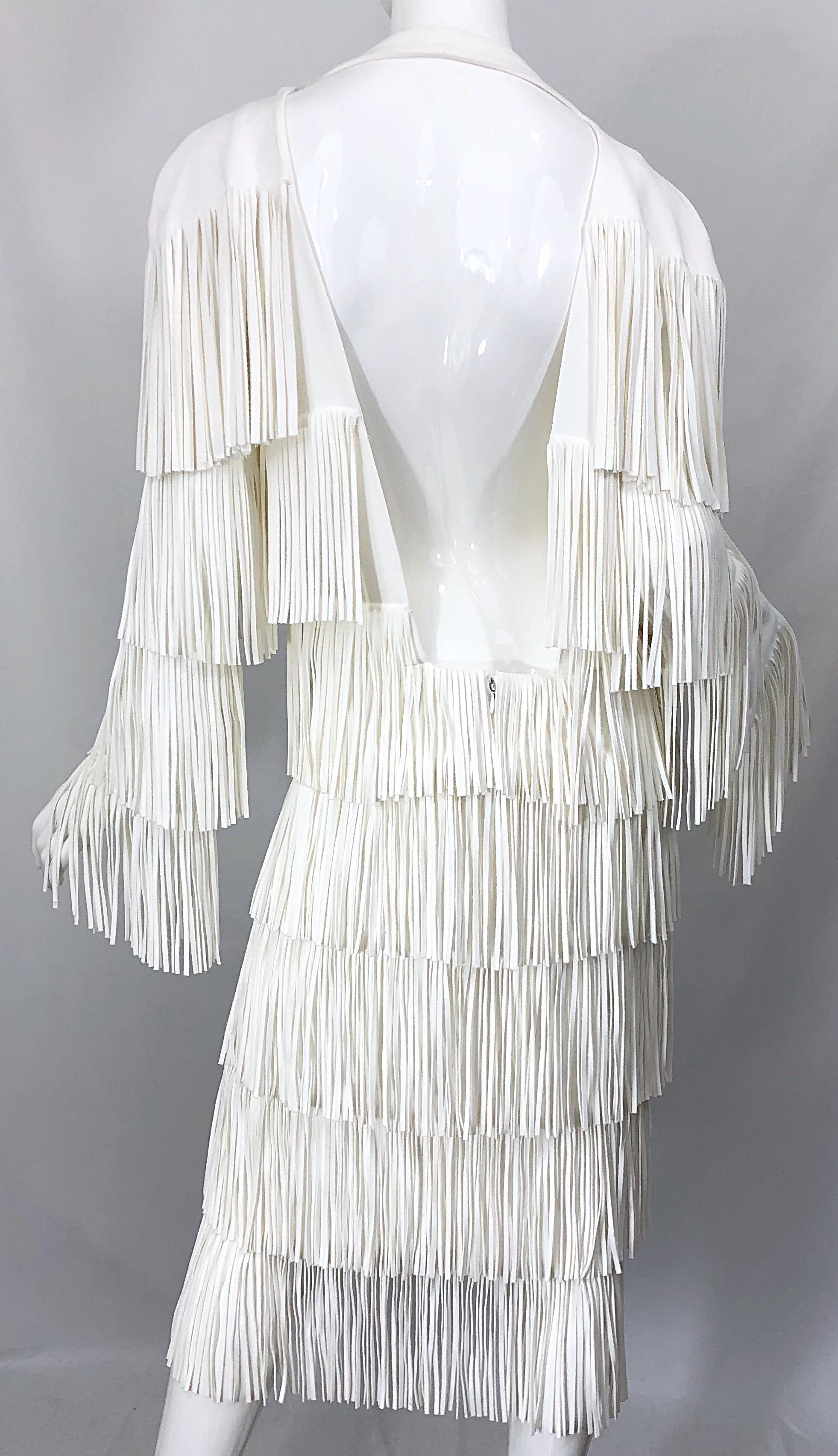 NWT Tom Ford $7, 000 Runway Fall 2015 Size 42 / 8 White Open Back Fringe Dress For Sale 1