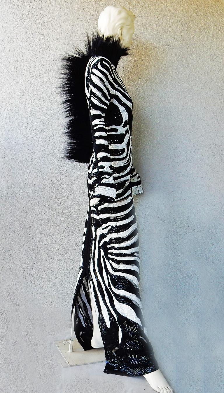 NWT $23K Tom Ford Beaded Zebra Ostrich Feather Dress Gown  Rare! For Sale 2
