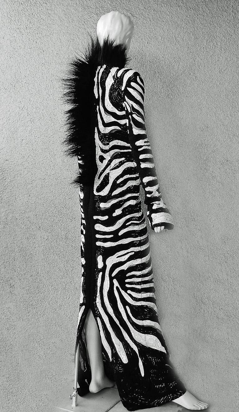NWT $23K Tom Ford Beaded Zebra Ostrich Feather Dress Gown  Rare! For Sale 3