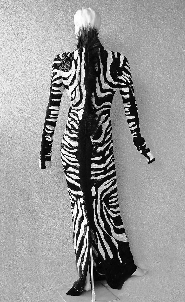 NWT $23K Tom Ford Beaded Zebra Ostrich Feather Dress Gown  Rare! For Sale 4